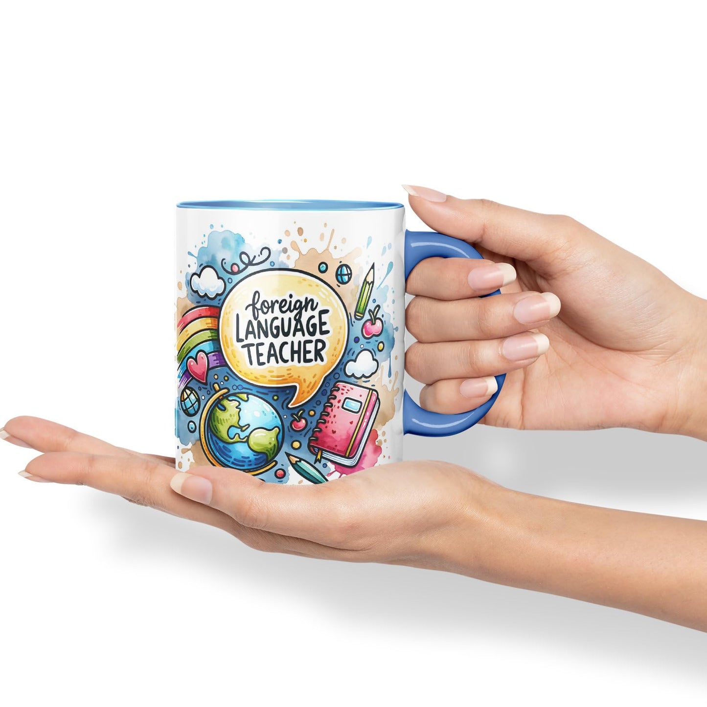 Vixar Foreign Language Teacher Teacher Mug Thank You, End of School Gift Ceramic Coloured Mug Cup for Tea Coffee Hot Brew 330ml 11Oz Gift