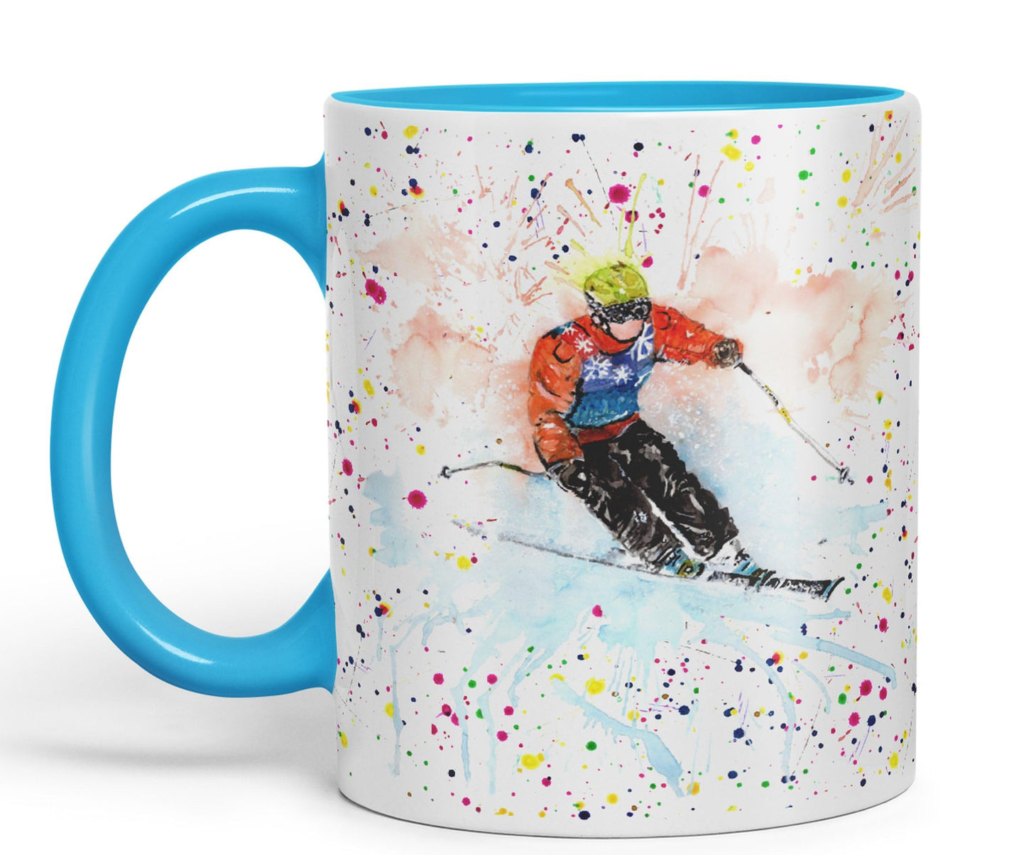 Skiing Ski winter sport watercolour Ceramic Coloured Mug Cup for Tea Coffee Hot brew 330ml 11Oz Gift