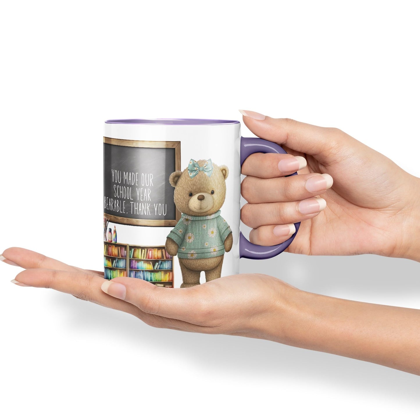 Vixar Teddy Bear Mrs Teacher Gift Women Ceramic Mug Coloured Mug Cup Gift end of School Tea Coffee
