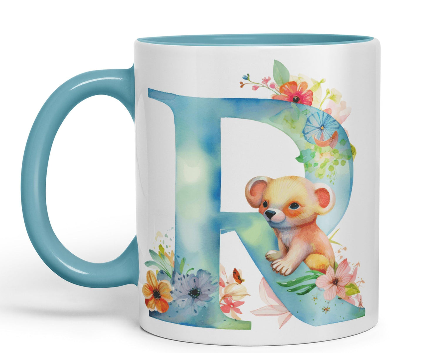 Letter R mug, Animals Alphabet Letter R Monogram animal for kids Ceramic Coloured Mug Cup for Tea Coffee Hot brew 330ml 11Oz Gift