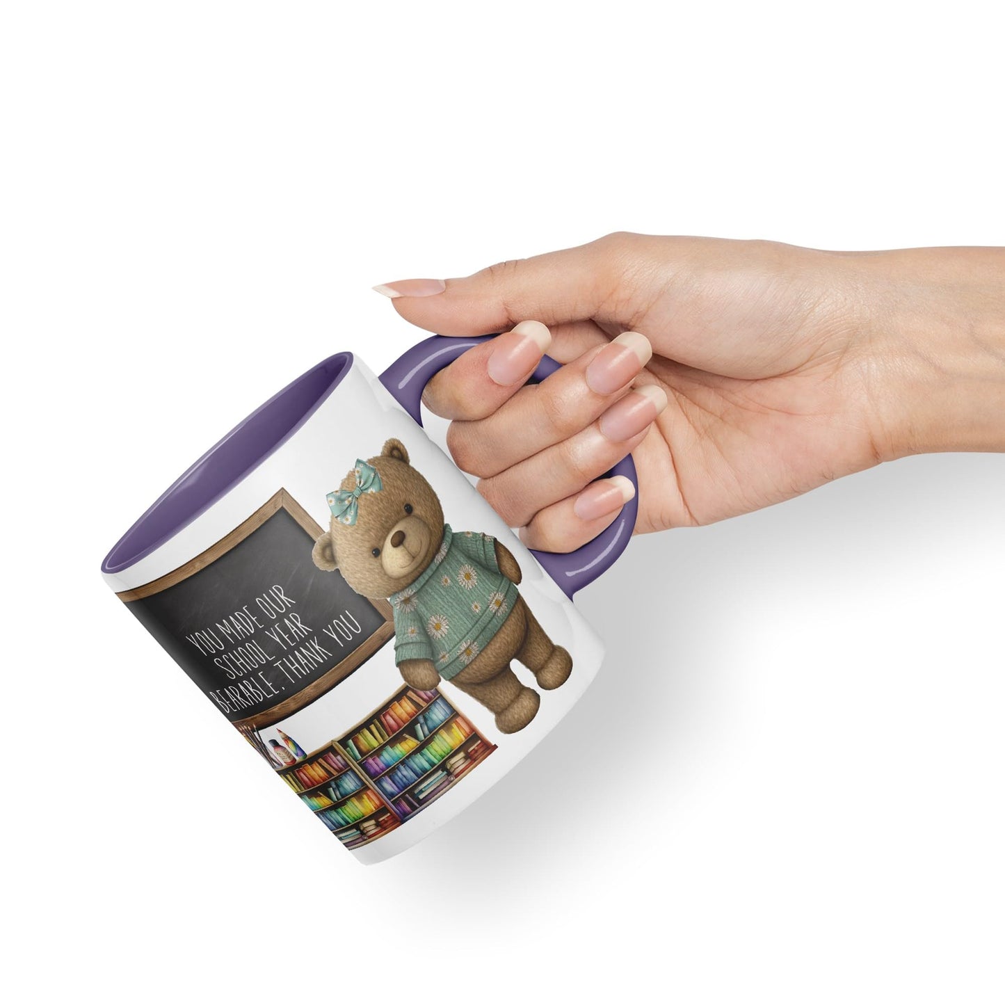 Vixar Teddy Bear Mrs Teacher Gift Women Ceramic Mug Coloured Mug Cup Gift end of School Tea Coffee