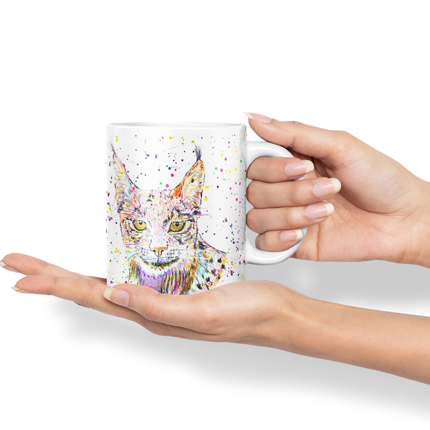 Vixar Lynx Cat Animal Watercolour Art Coloured 330 ml Mug Cup Gift Birthday Work Office Tea Coffee