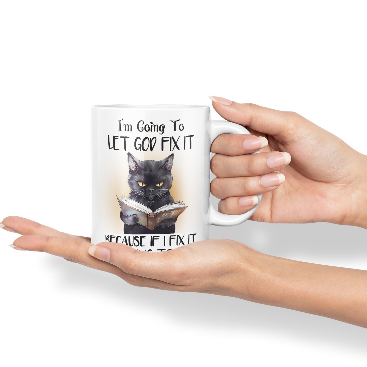 Vixar I'm Going to LET GOD FIX IT, Cats Sarcastic Joke Ceramic Coloured Mug Cup for Tea Coffee Hot Brew 330ml 11Oz