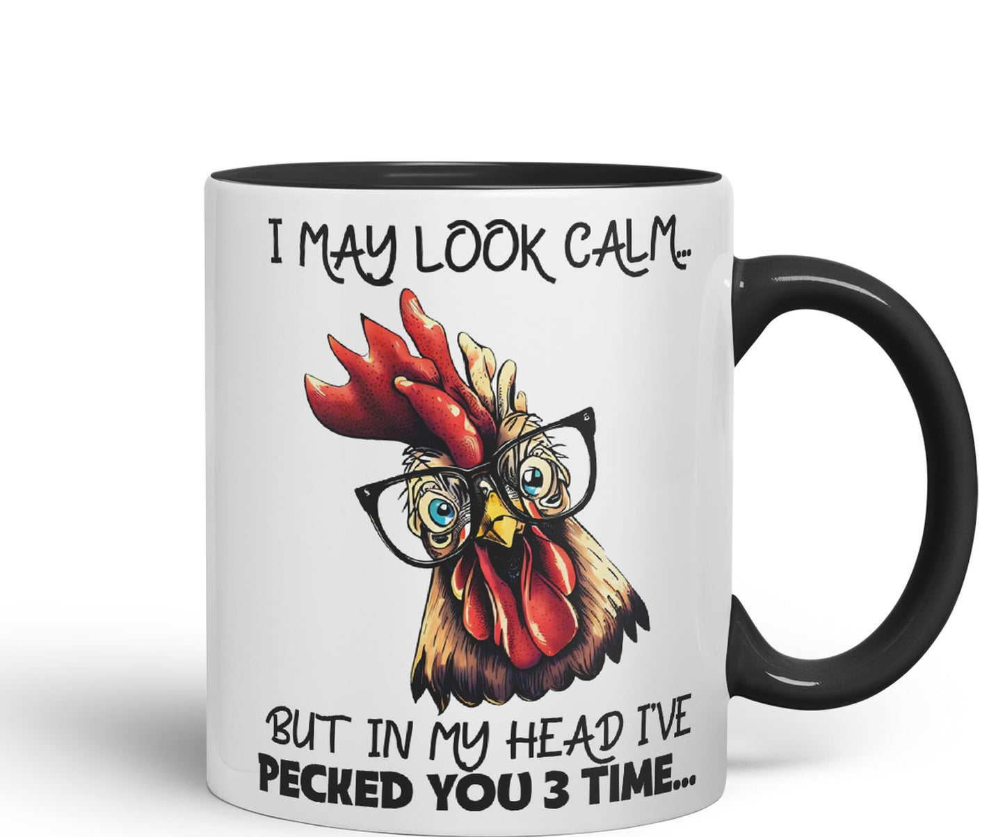 Vixar I May Look Calm.. Chickens Sarcastic Joke Ceramic Coloured Mug Cup for Tea Coffee Hot Brew 330ml 11oz