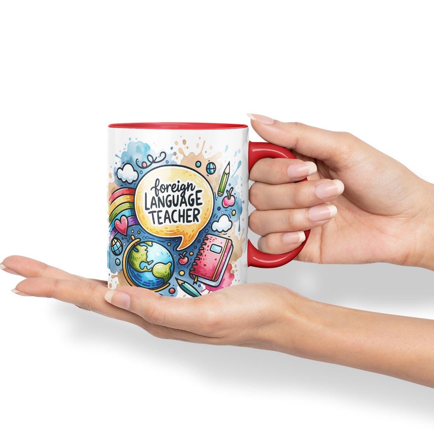 Vixar Foreign Language Teacher Teacher Mug Thank You, End of School Gift Ceramic Coloured Mug Cup for Tea Coffee Hot Brew 330ml 11Oz Gift