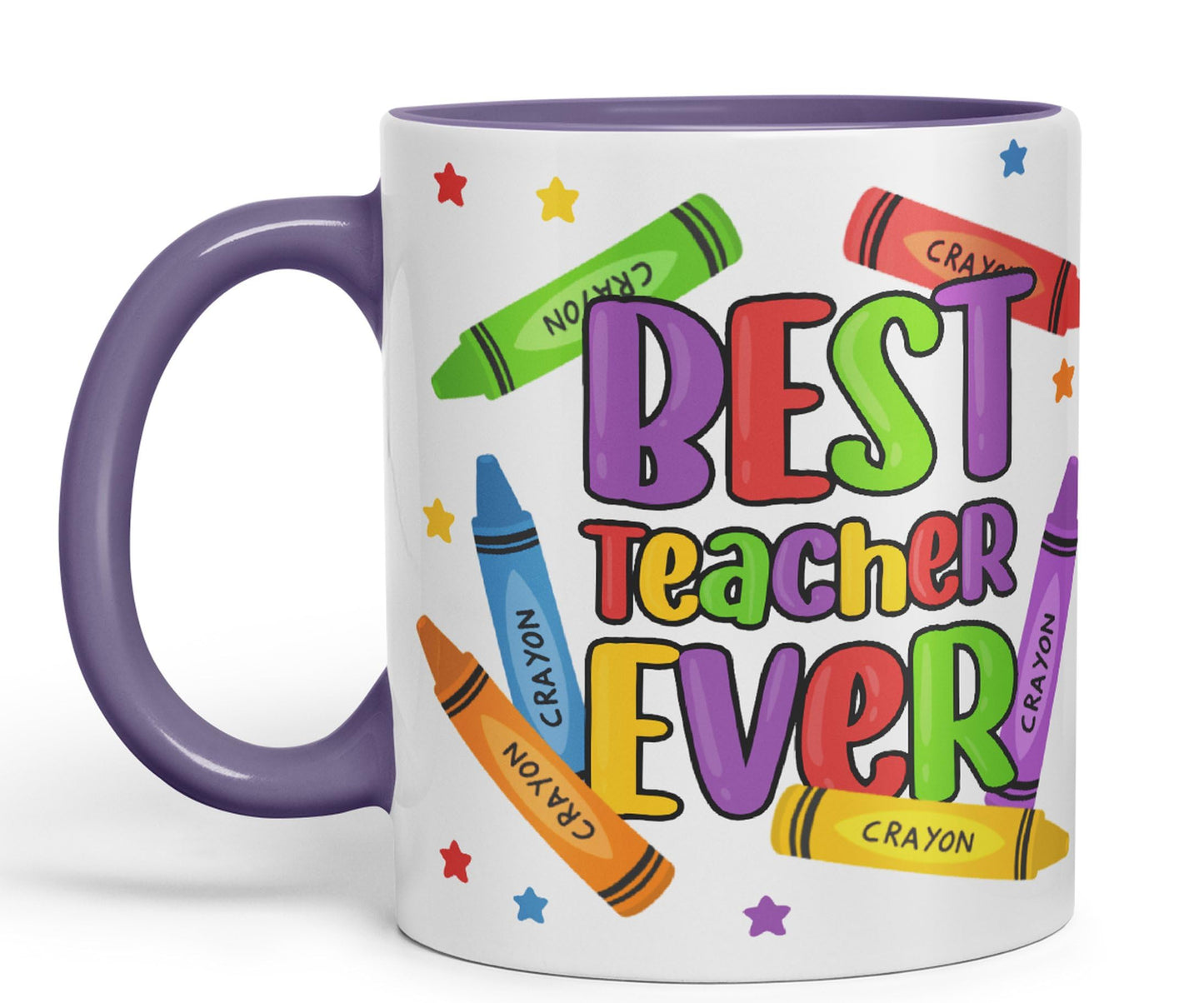 Vixar Best Teacher Ever Crayons, Ceramic 330 ml 11oz Coloured Mug Cup, Teacher Gift from Kids, School Gift, end of Year for Coffee Tea (T5)