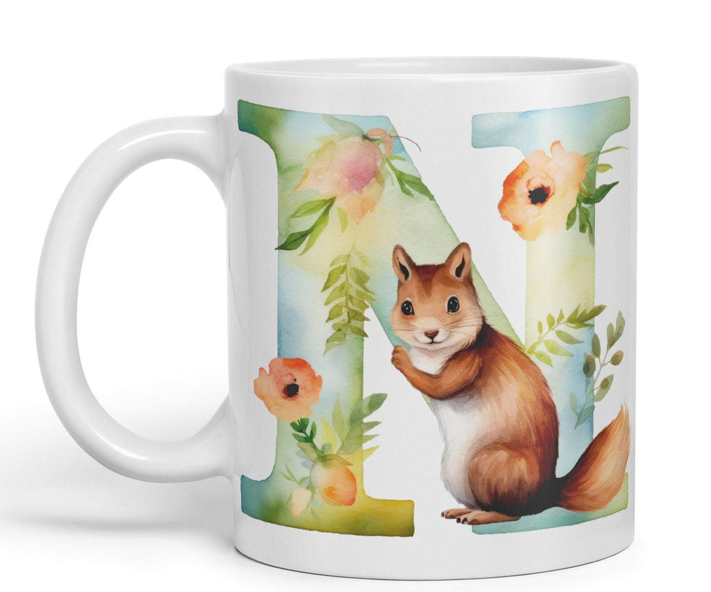 Letter N mug, Animals Alphabet Letter N Monogram animal for kids Ceramic Coloured Mug Cup for Tea Coffee Hot brew 330ml 11Oz Gift