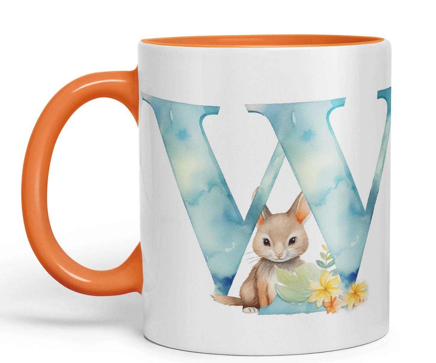 Letter W mug, Animals Alphabet Letter W Monogram animal for kids Ceramic Coloured Mug Cup for Tea Coffee Hot brew 330ml 11Oz Gift