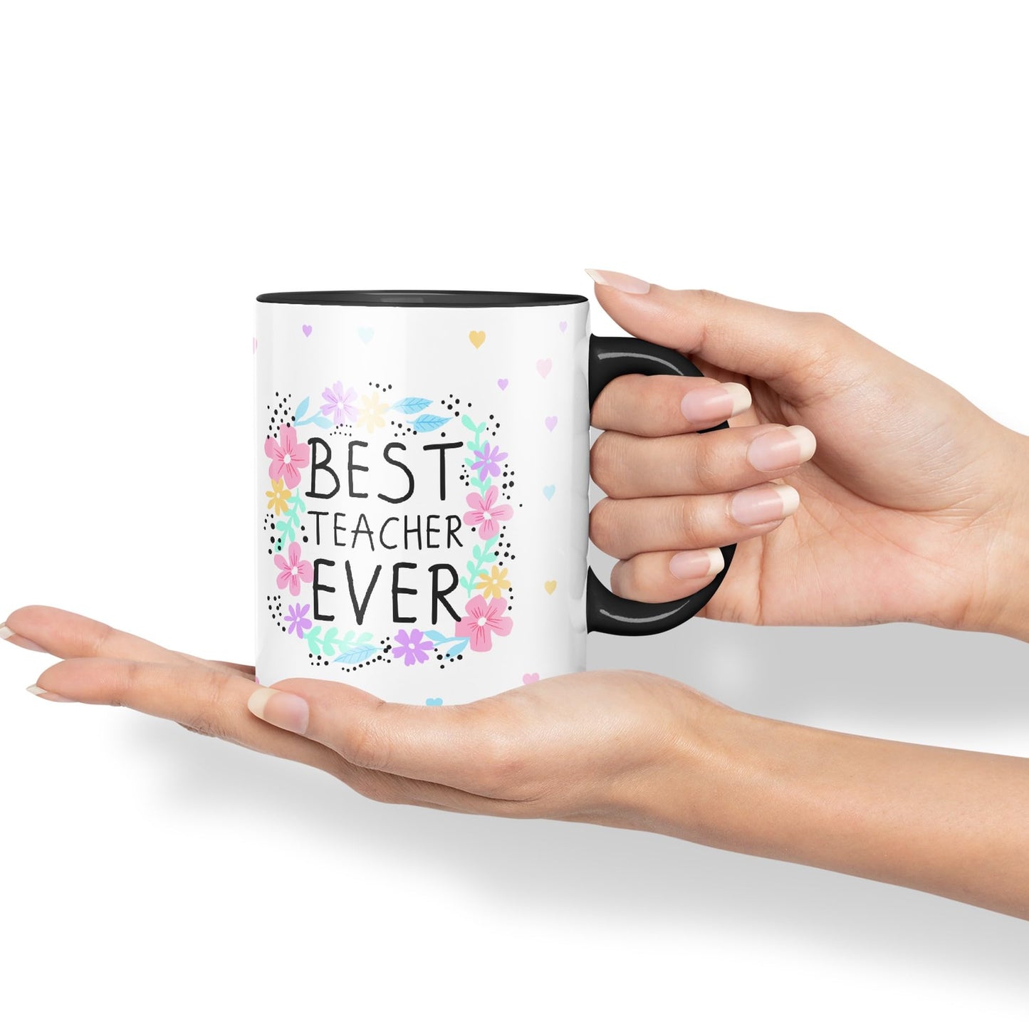 Vixar Best Teacher Ever Flowers, Ceramic 330 ml 11oz Coloured Mug Cup, Teacher Gift from Kids, School Gift, end of Year for Coffee Tea (T4)