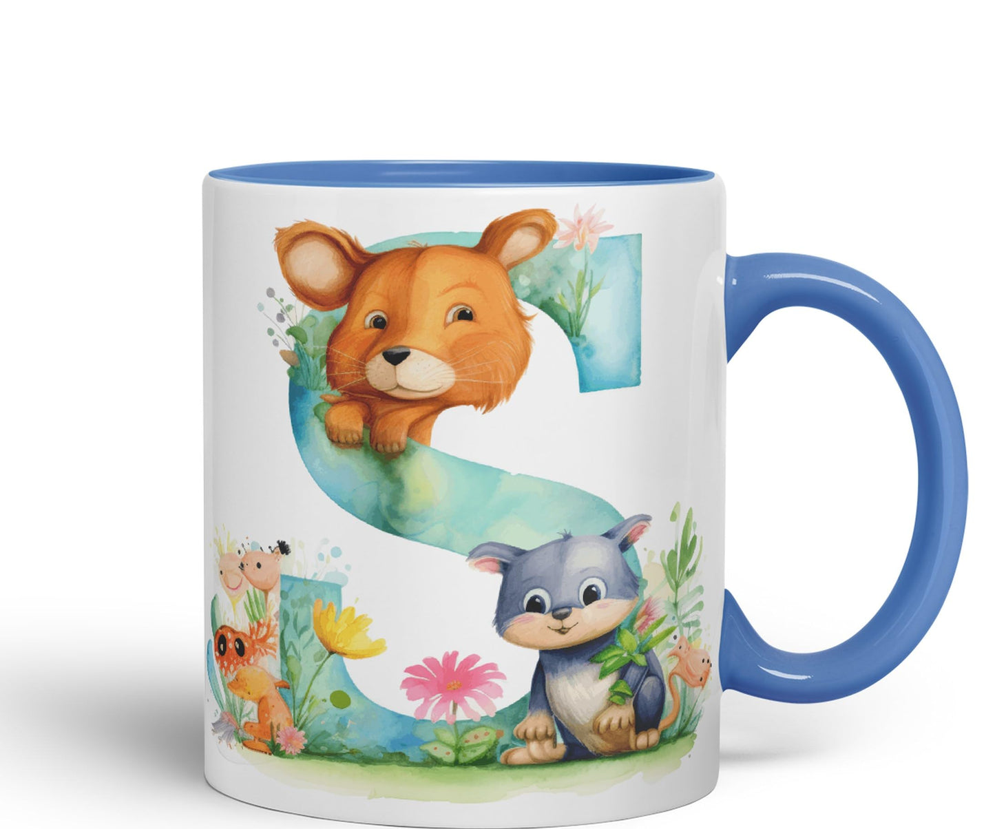 Letter S mug, Animals Alphabet Letter S Monogram animal for kids Ceramic Coloured Mug Cup for Tea Coffee Hot brew 330ml 11Oz Gift