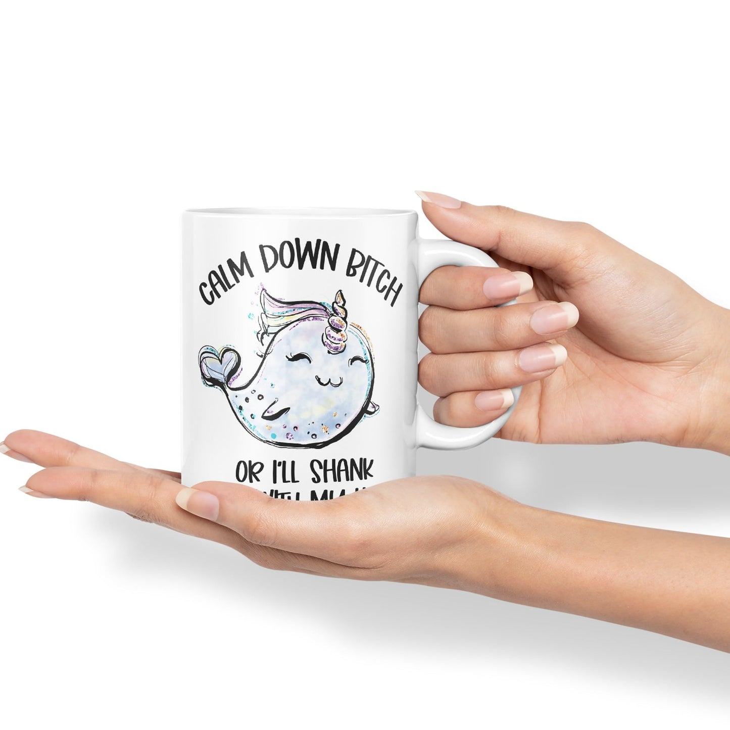 Vixar Unicorn Calm Down B... or I'll Shank You with My Horn Ceramic Coloured Mug Cup Gift Tea Coffee Christmas Office Home Sarcastic Joke