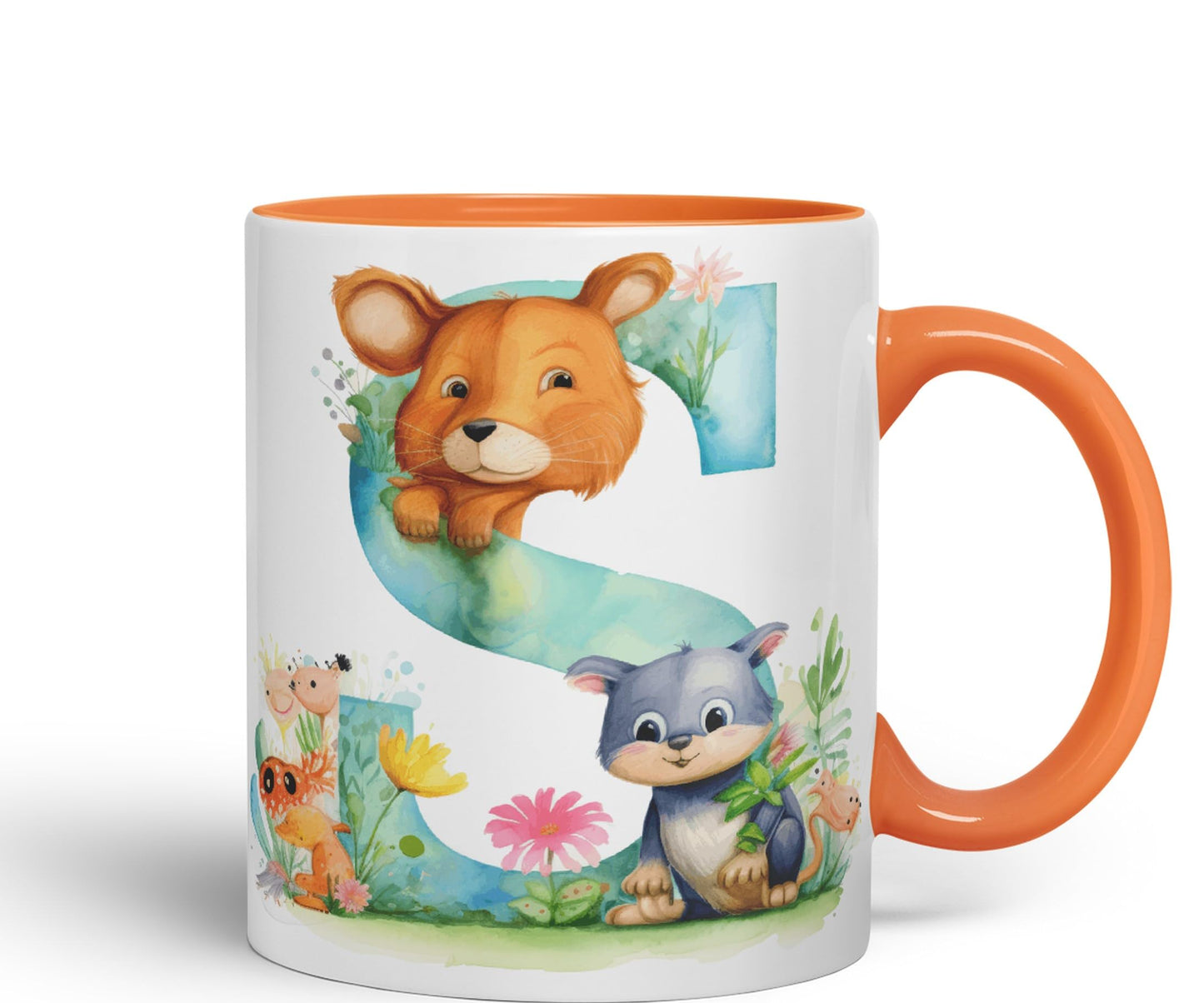 Letter S mug, Animals Alphabet Letter S Monogram animal for kids Ceramic Coloured Mug Cup for Tea Coffee Hot brew 330ml 11Oz Gift