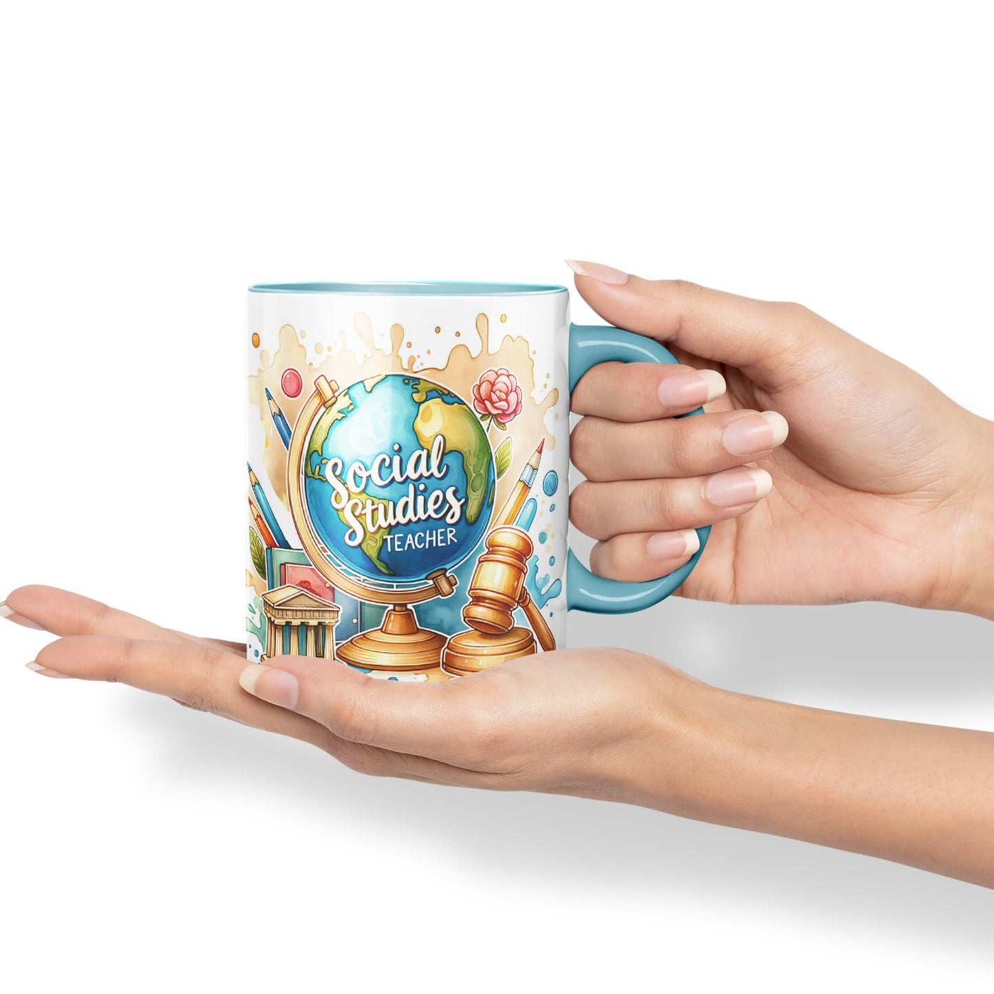 Vixar Social Studies Teacher Mug Thank You, End of School Gift Ceramic Coloured Mug Cup for Tea Coffee Hot Brew 330ml 11Oz Gift