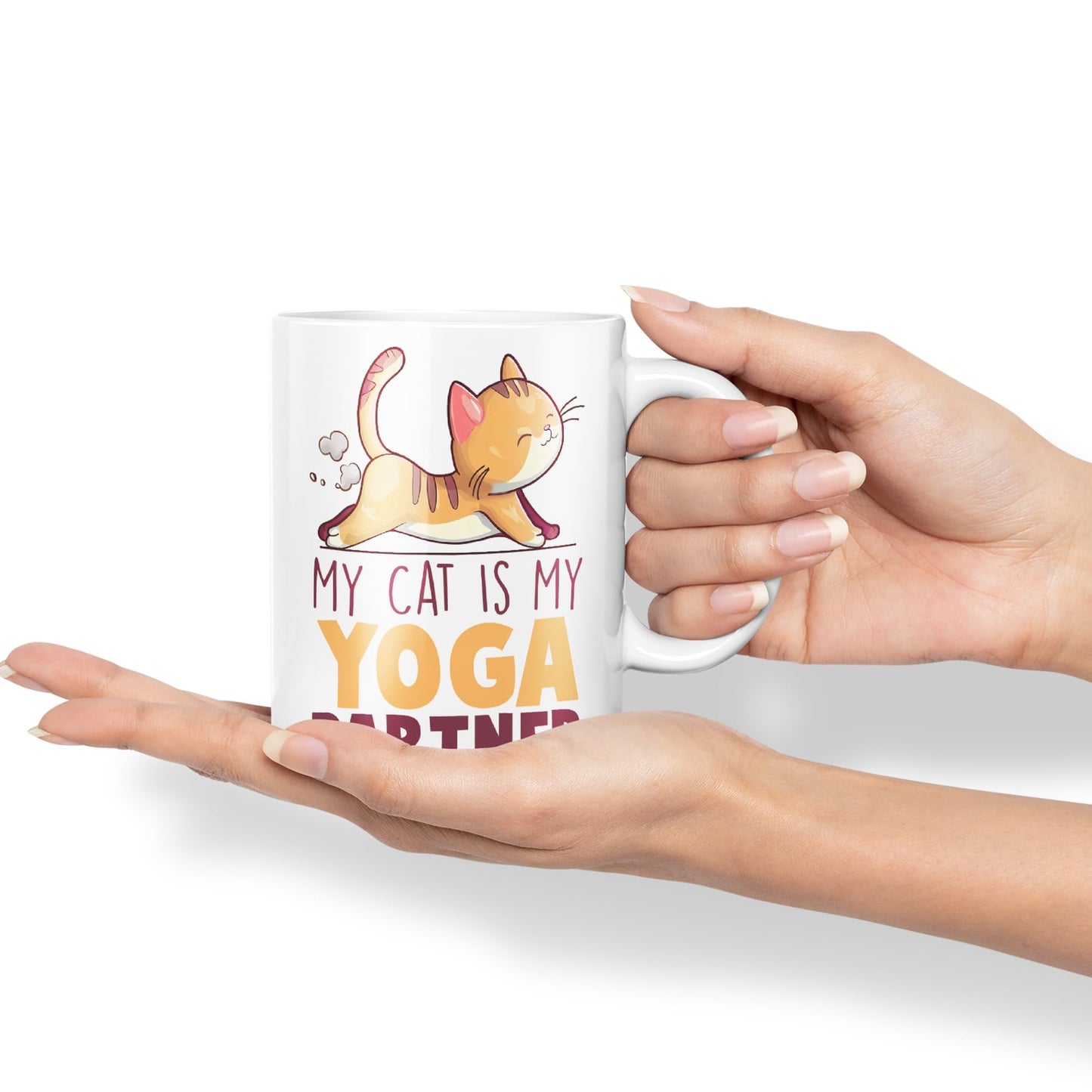 My cat is My Yoga Partner, cat Sarcastic Joke Ceramic Coloured Mug Cup for Tea Coffee Hot Brew 330ml 11Oz