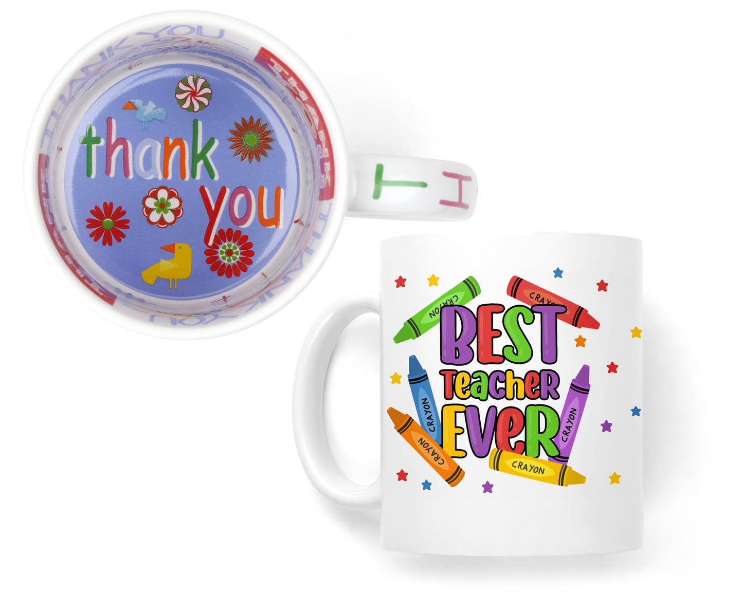 Vixar Best Teacher Ever Crayons, Ceramic 330 ml 11oz Coloured Mug Cup, Teacher Gift from Kids, School Gift, end of Year for Coffee Tea (T5)