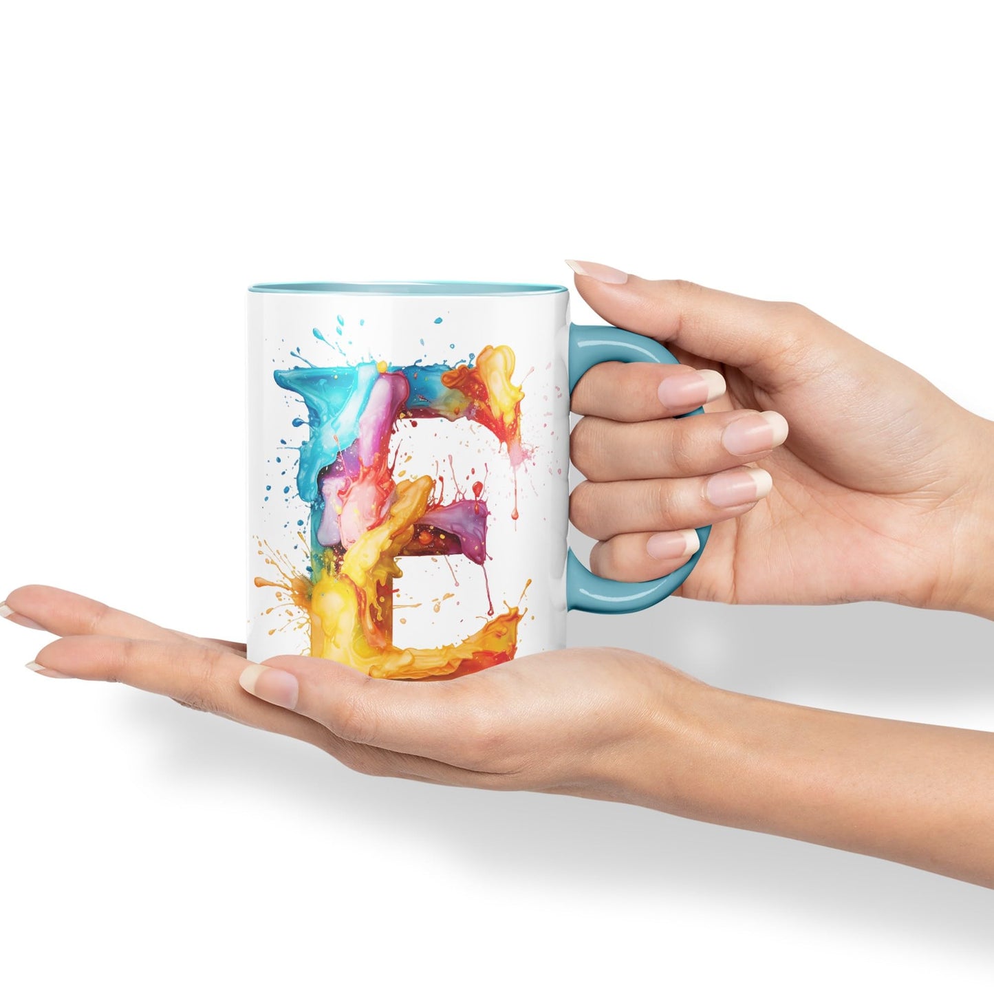 Letter E mug, Alphabet Letter E Monogram watercolour Ceramic Coloured Mug Cup for Tea Coffee Hot brew 330ml 11Oz Gift