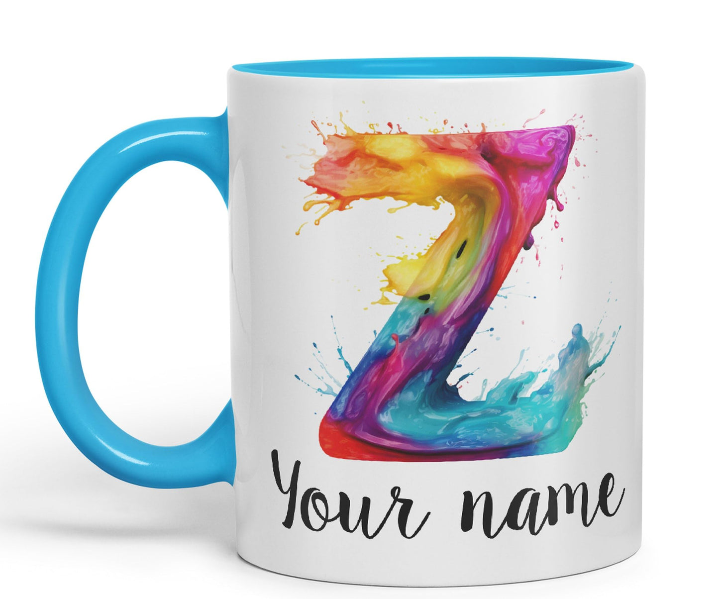 Personalised Letter Z mug, Alphabet cusomized custom Letter Z Monogram watercolour Ceramic Coloured Mug Cup for Tea Coffee Hot brew 330ml 11Oz Gift