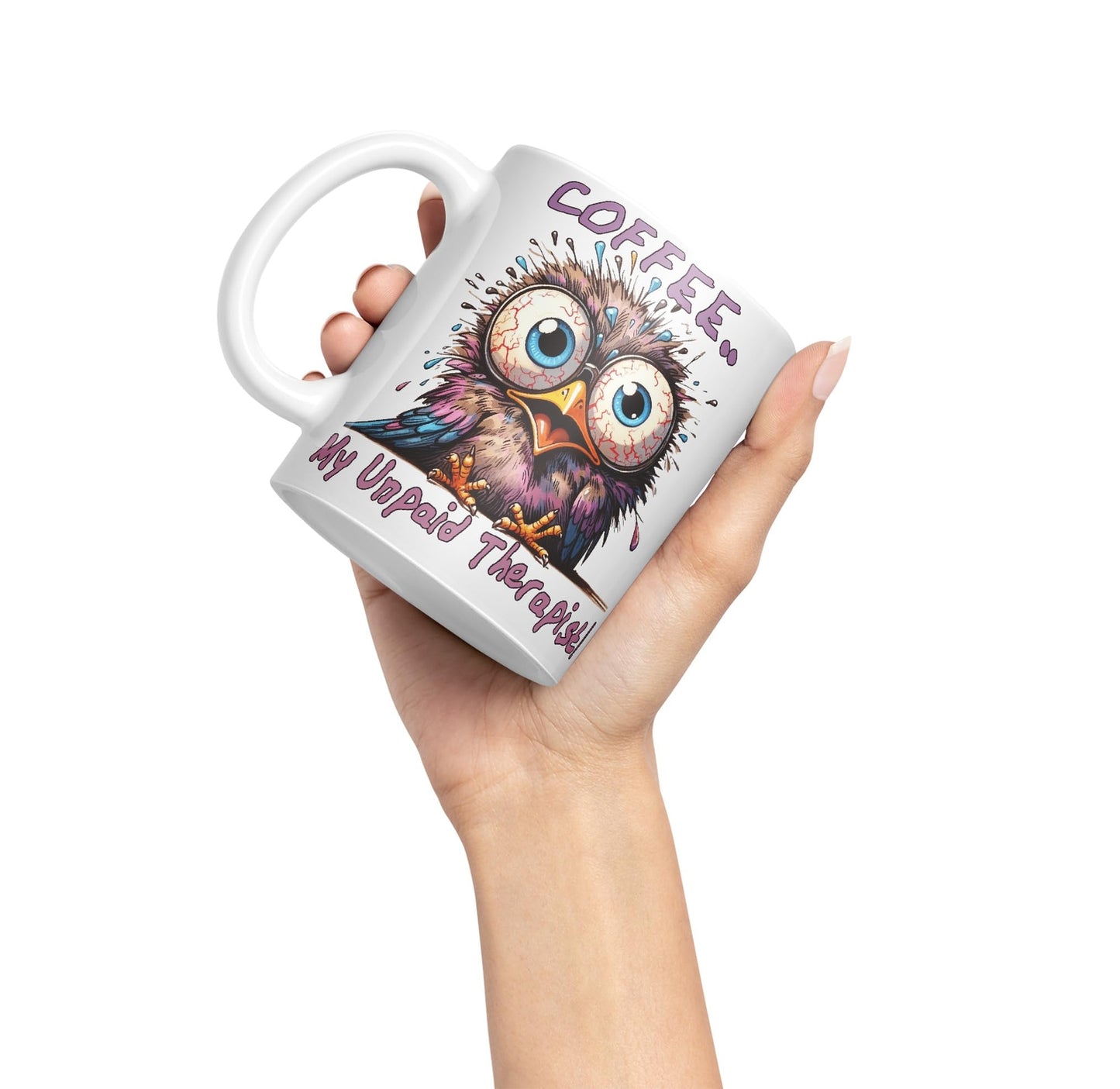 Coffee My Unpaid Therapist! Bird Joke sarkasm Sarcastic Ceramic Coloured Mug Cup for Tea Coffee Hot Brew 330ml 11Oz Gift