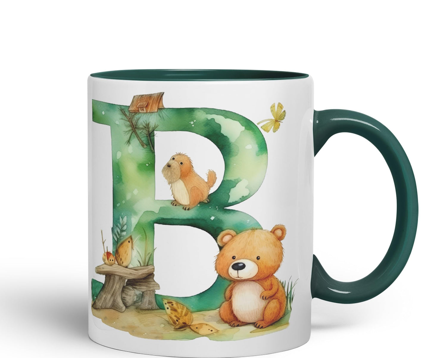 Letter B mug, Animals Alphabet Letter B Monogram animal for kids Ceramic Coloured Mug Cup for Tea Coffee Hot brew 330ml 11Oz Gift