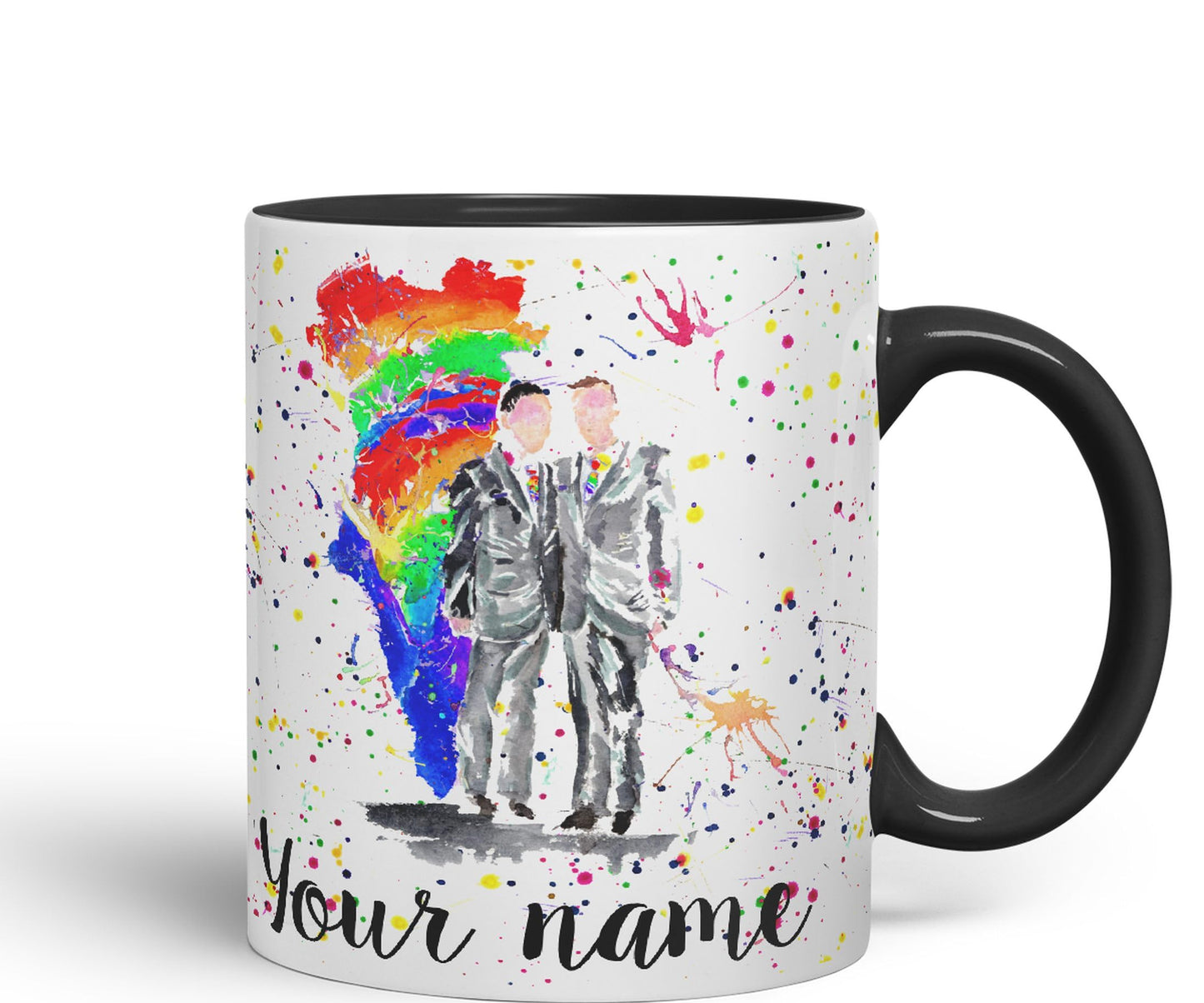 Vixar Personalised with Your Text Wedding Mr and Mr Pride Gay Art Coloured Ceramic Mug Cup Gift 330ml 11oz Custom Work Office Tea Coffee