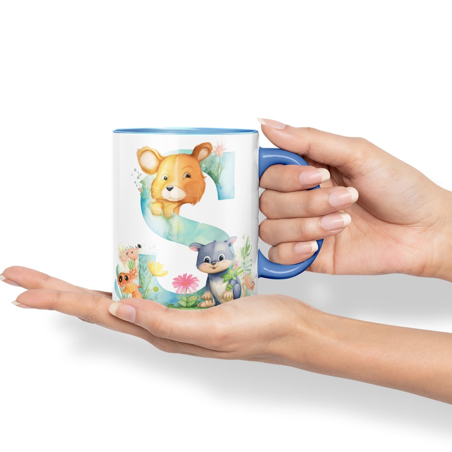 Letter S mug, Animals Alphabet Letter S Monogram animal for kids Ceramic Coloured Mug Cup for Tea Coffee Hot brew 330ml 11Oz Gift