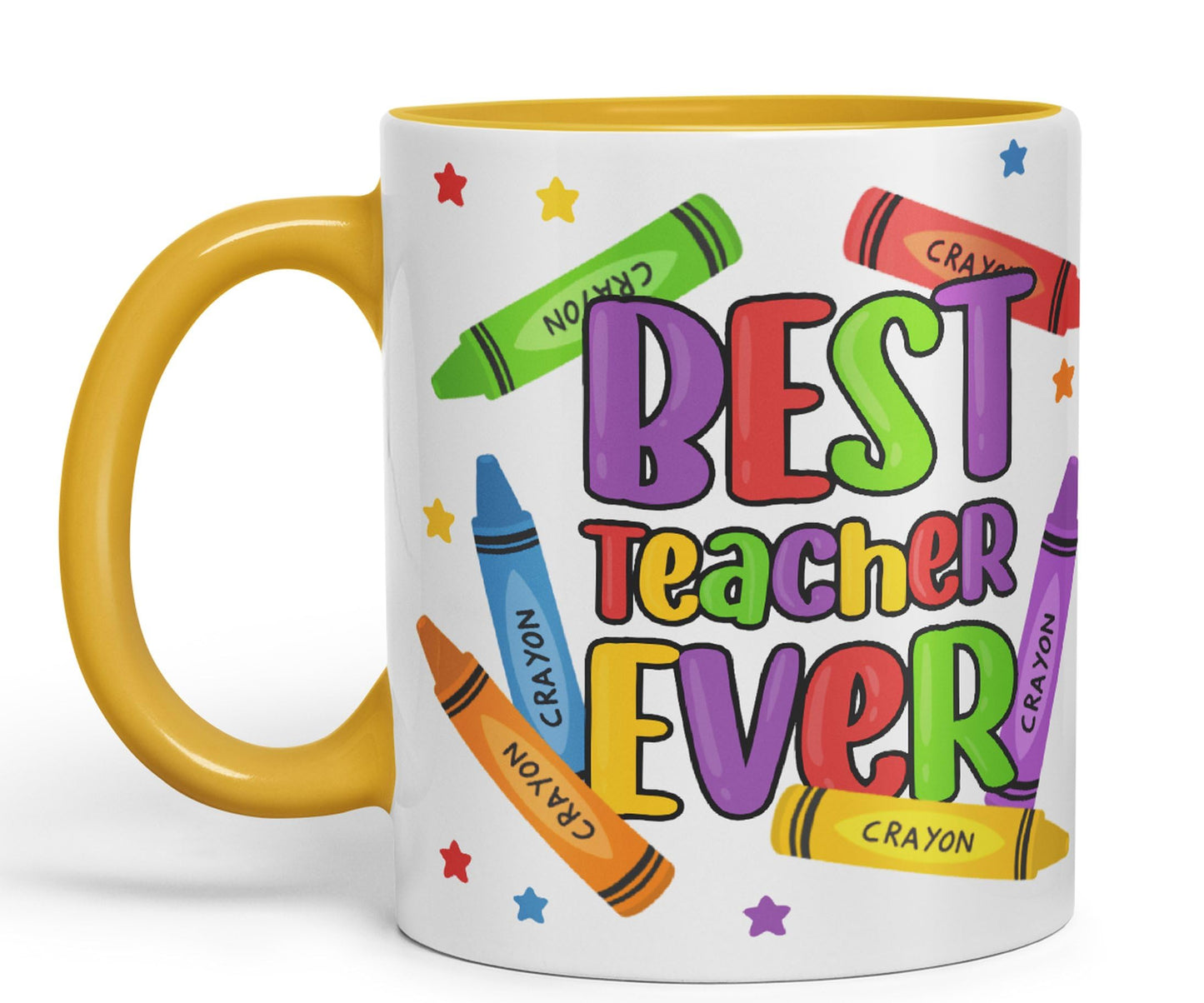 Vixar Best Teacher Ever Crayons, Ceramic 330 ml 11oz Coloured Mug Cup, Teacher Gift from Kids, School Gift, end of Year for Coffee Tea (T5)