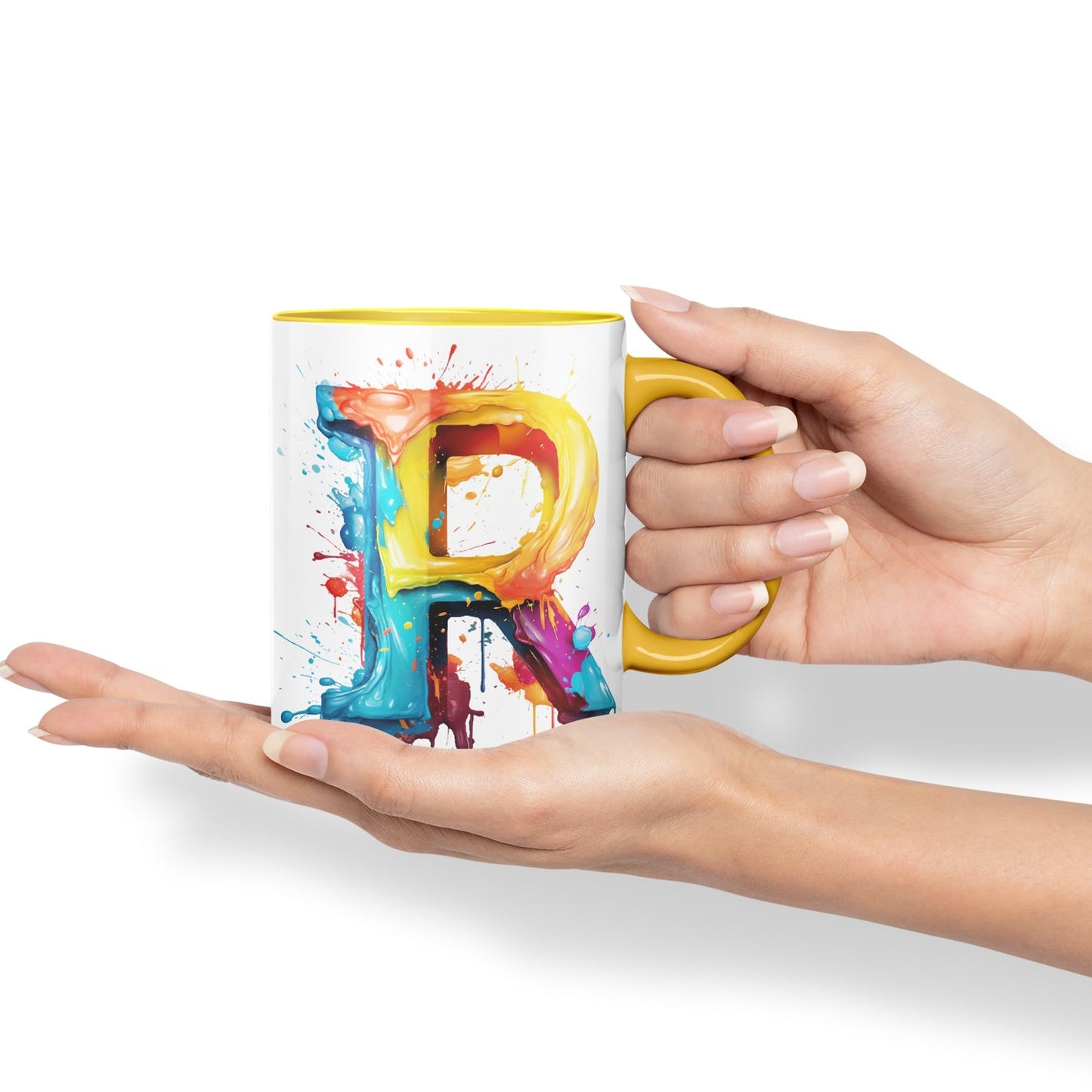 Letter R mug, Alphabet Letter R Monogram watercolour Ceramic Coloured Mug Cup for Tea Coffee Hot brew 330ml 11Oz Gift