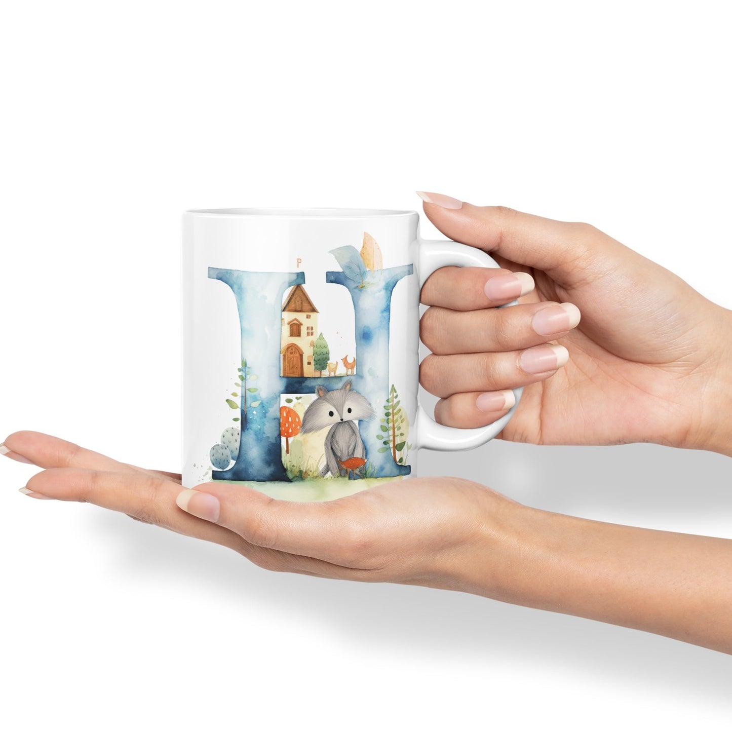 Letter H mug, Animals Alphabet Letter H Monogram animal for kids Ceramic Coloured Mug Cup for Tea Coffee Hot brew 330ml 11Oz Gift