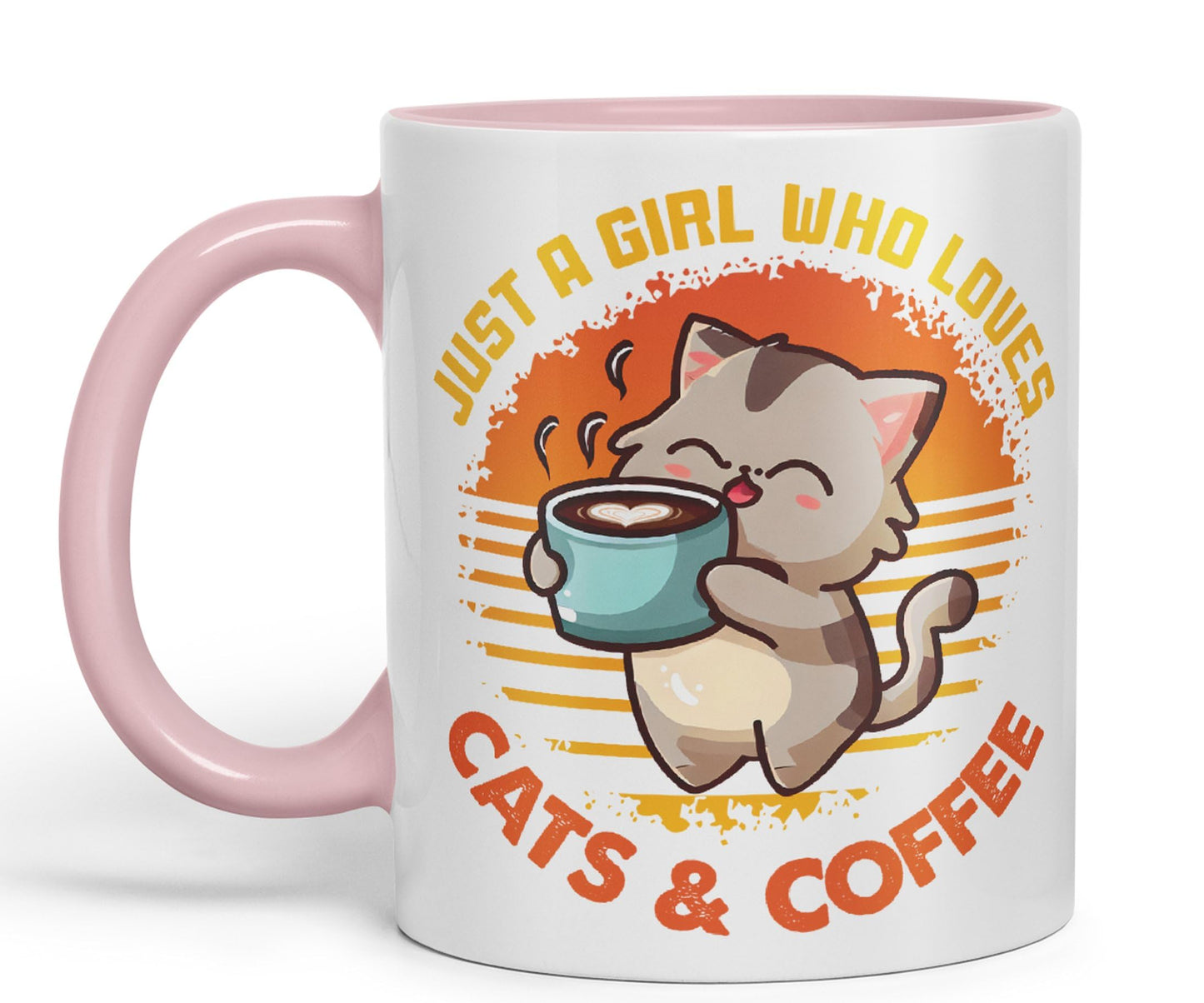 Just a Girl Who Loves Cats & Coffee, cat Sarcastic Joke Ceramic Coloured Mug Cup for Tea Coffee Hot Brew 330ml 11Oz