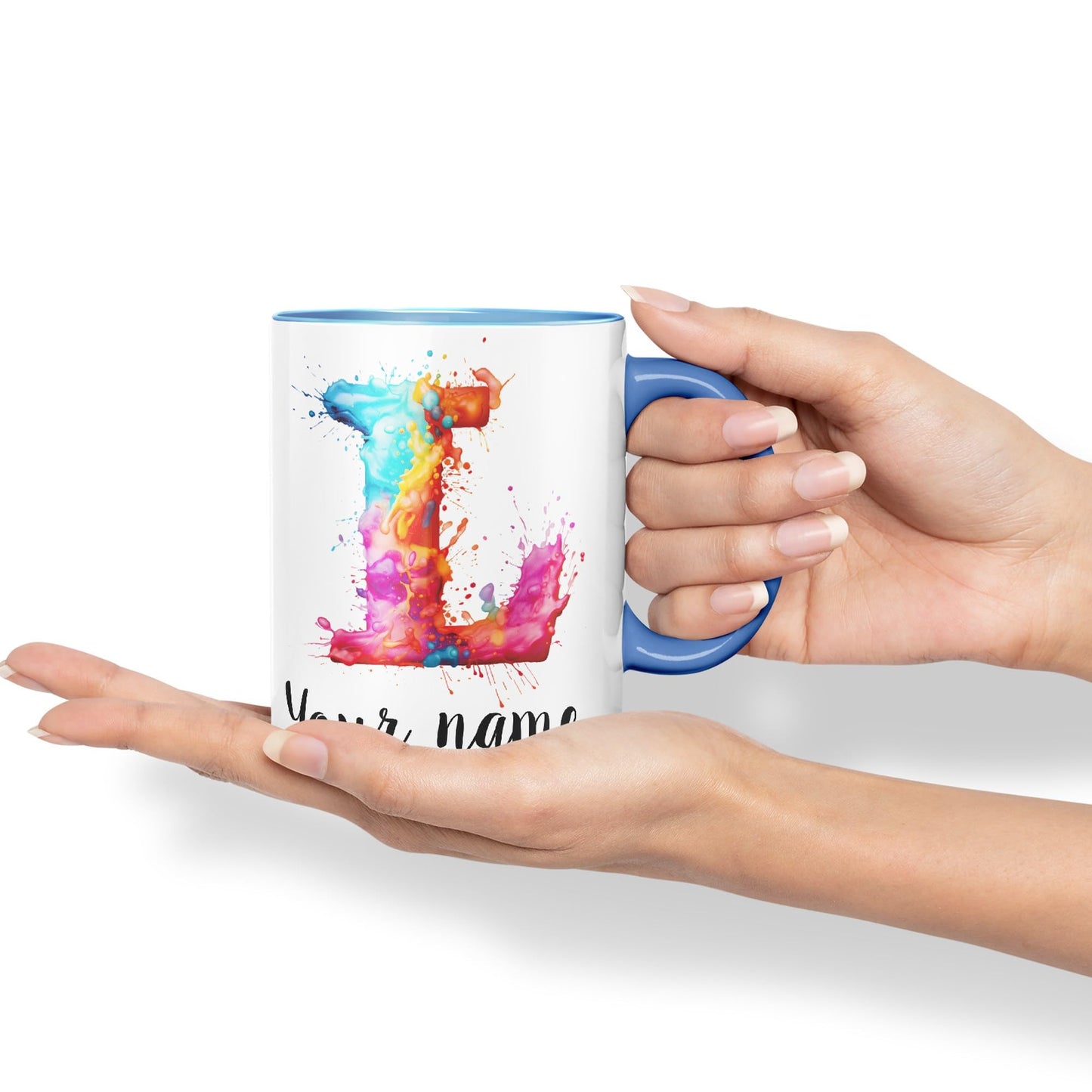 Personalised Letter L mug, Alphabet cusomized custom Letter L Monogram watercolour Ceramic Coloured Mug Cup for Tea Coffee Hot brew 330ml 11Oz Gift