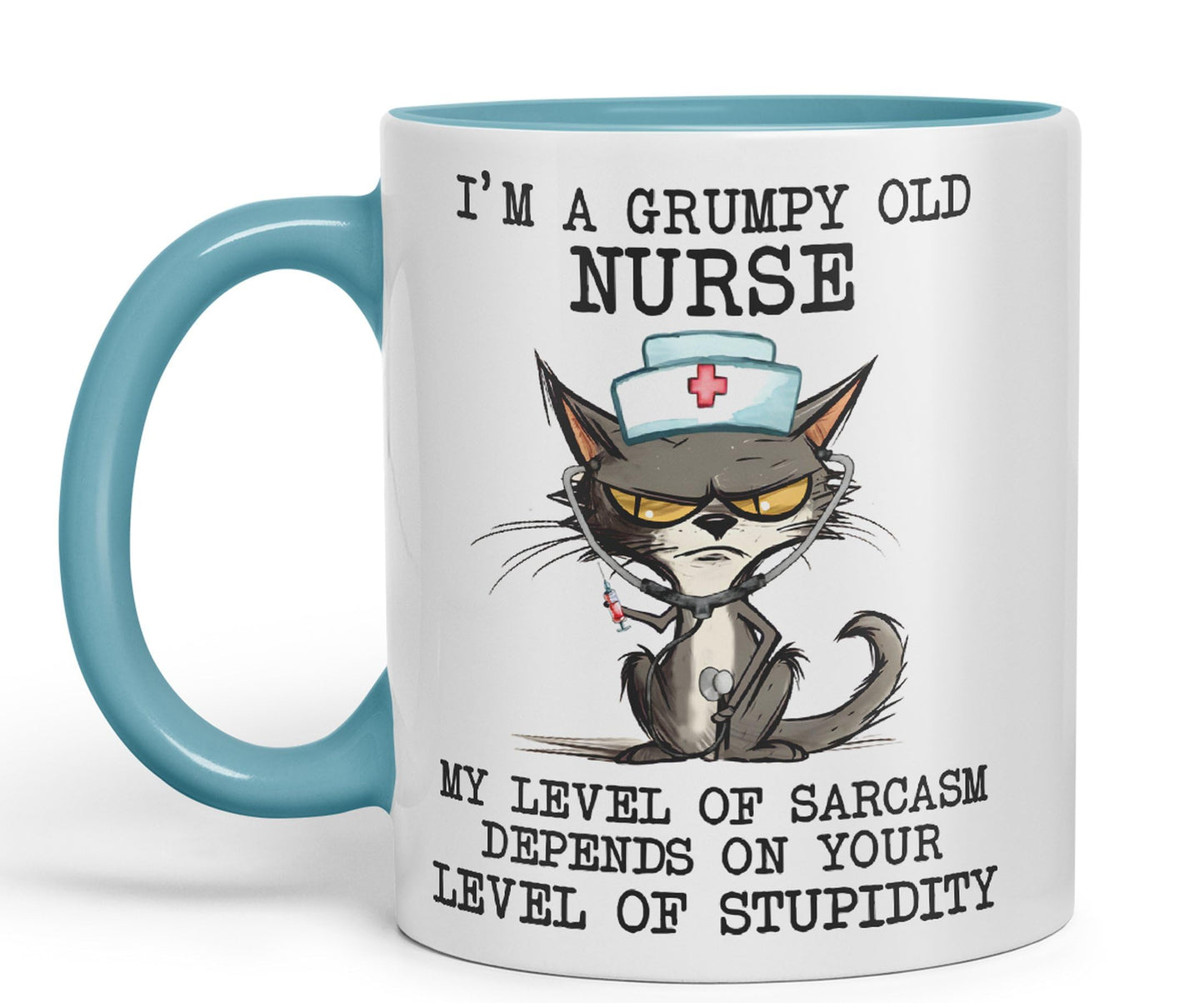 Vixar I'm A Grumpy Old Nurse My Level of Sarcasm Depends on Your Level of Stupidity Cats Sarcastic Joke Ceramic Coloured Mug Cup for Tea Coffee Hot Brew 330ml 11Oz