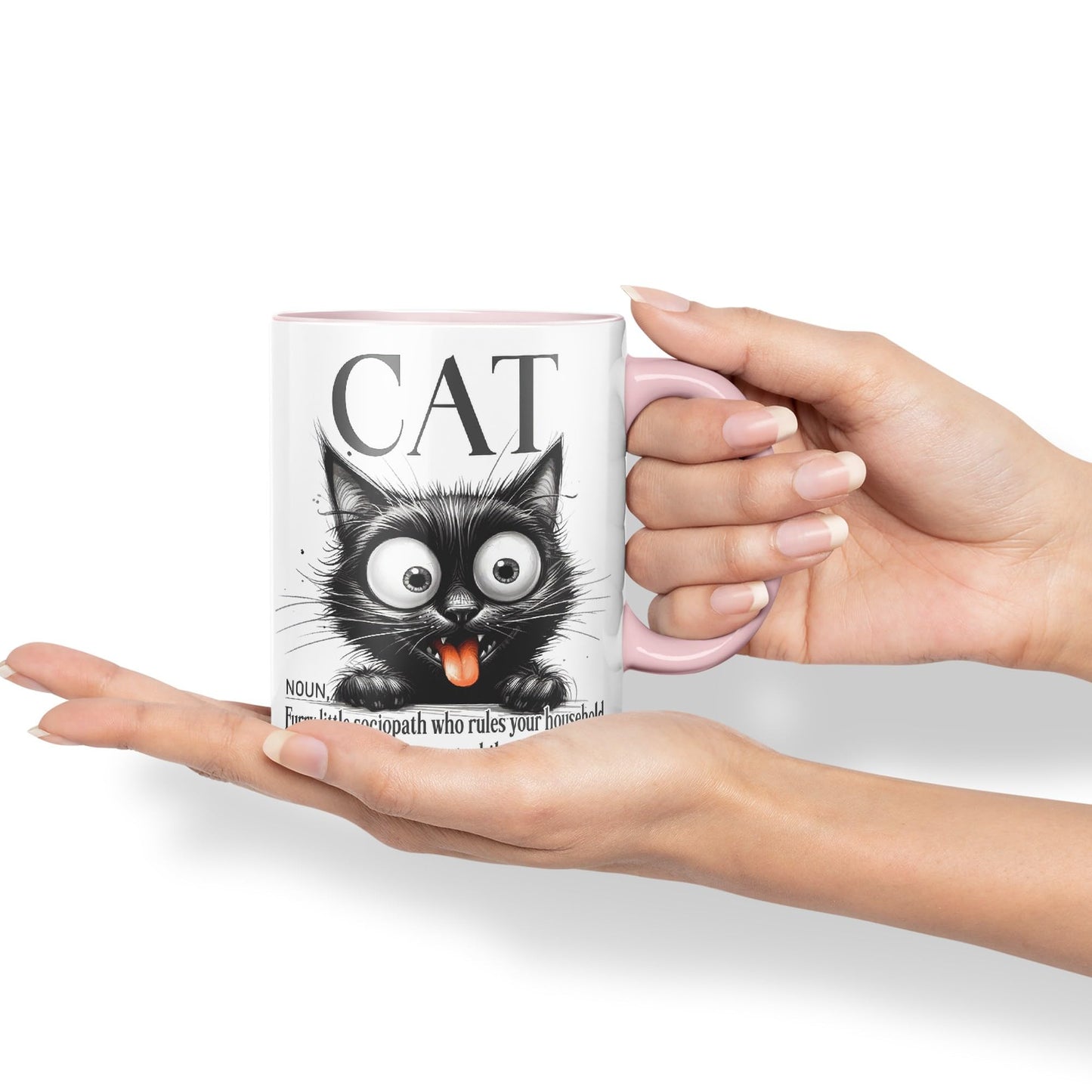 Cat Noun, Furry Little sociapath who Rules Your Household and Looks Innocent White Doing so, Joke sarkasm Sarcastic Ceramic Coloured Mug Cup for Tea Coffee Hot Brew 330ml 11Oz Gift