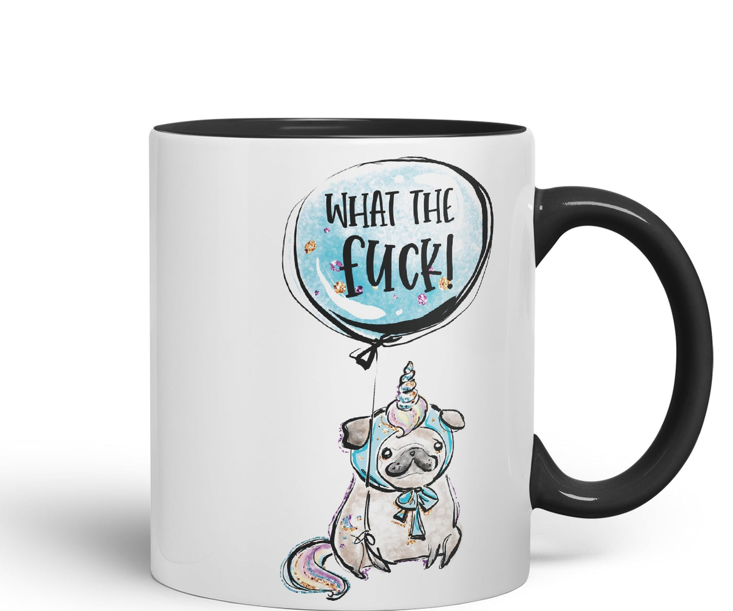 What The f…. Dog Unicorn Sarcastic Joke Gift Ceramic Coloured Mug Cup for Tea Coffee Hot Brew 330ml 11Oz