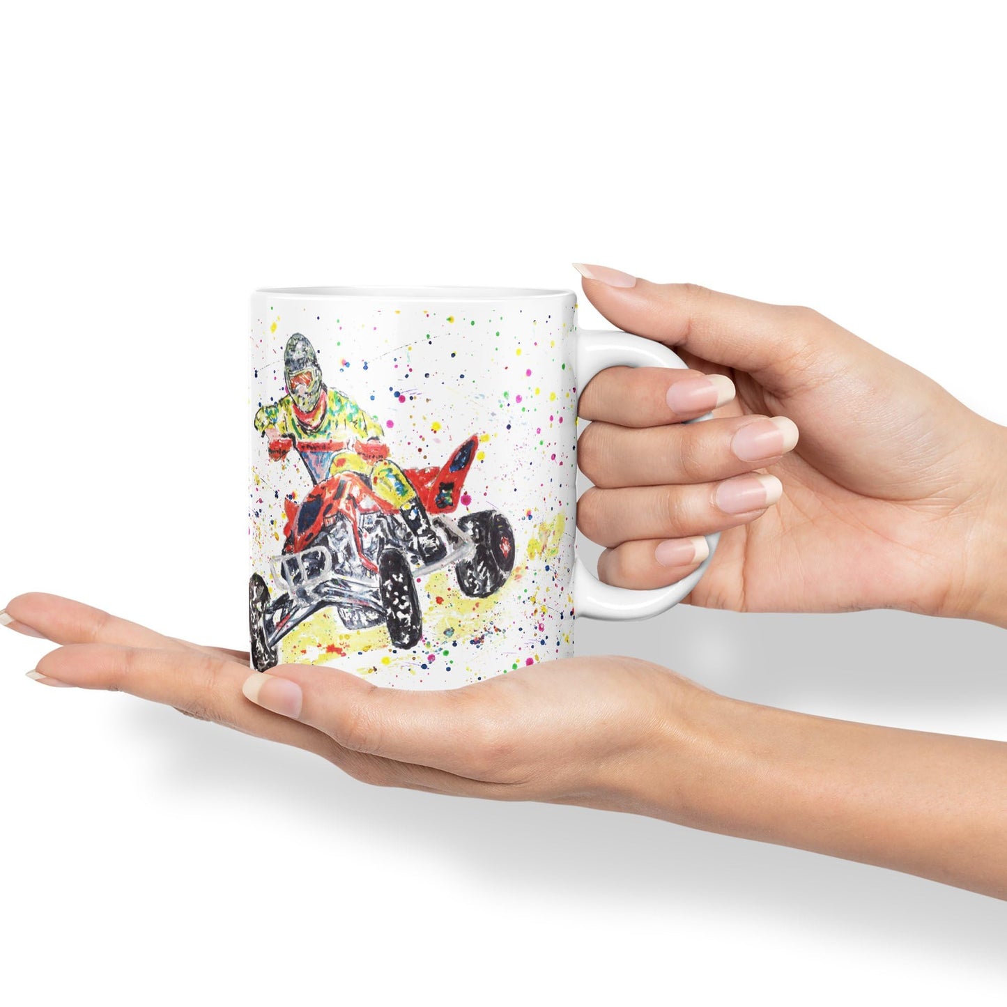 Vixar Motor Quad Bike Motocross Watercolour Art Coloured creamic 330 ml Mug Cup Gift Birthday Work Office Tea Coffee