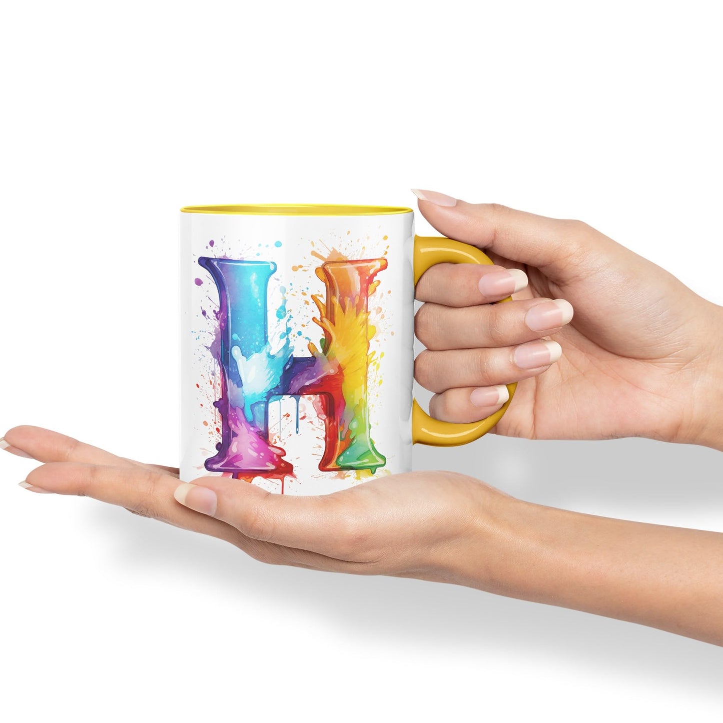 Letter H mug, Alphabet Letter H Monogram watercolour Ceramic Coloured Mug Cup for Tea Coffee Hot brew 330ml 11Oz Gift