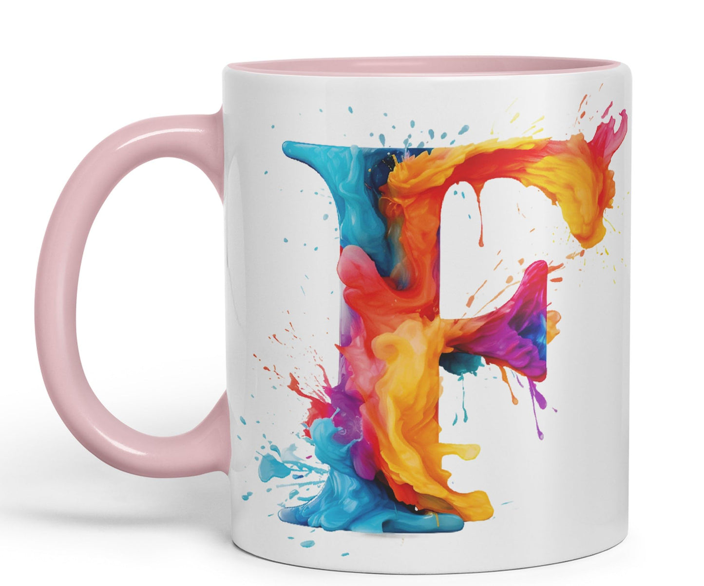 Letter F mug, Alphabet Letter F Monogram watercolour Ceramic Coloured Mug Cup for Tea Coffee Hot brew 330ml 11Oz Gift