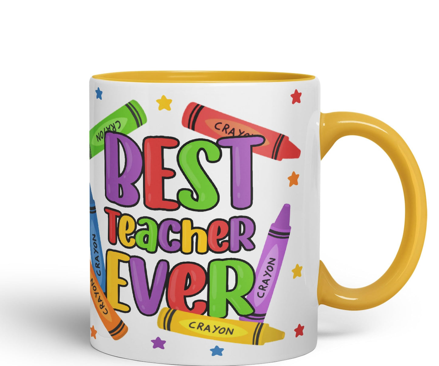 Vixar Best Teacher Ever Crayons, Ceramic 330 ml 11oz Coloured Mug Cup, Teacher Gift from Kids, School Gift, end of Year for Coffee Tea (T5)