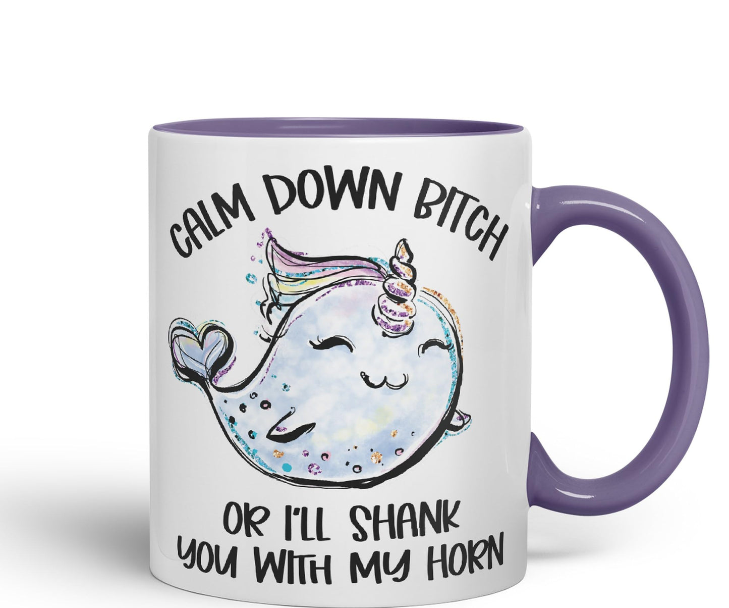 Vixar Unicorn Calm Down B... or I'll Shank You with My Horn Ceramic Coloured Mug Cup Gift Tea Coffee Christmas Office Home Sarcastic Joke