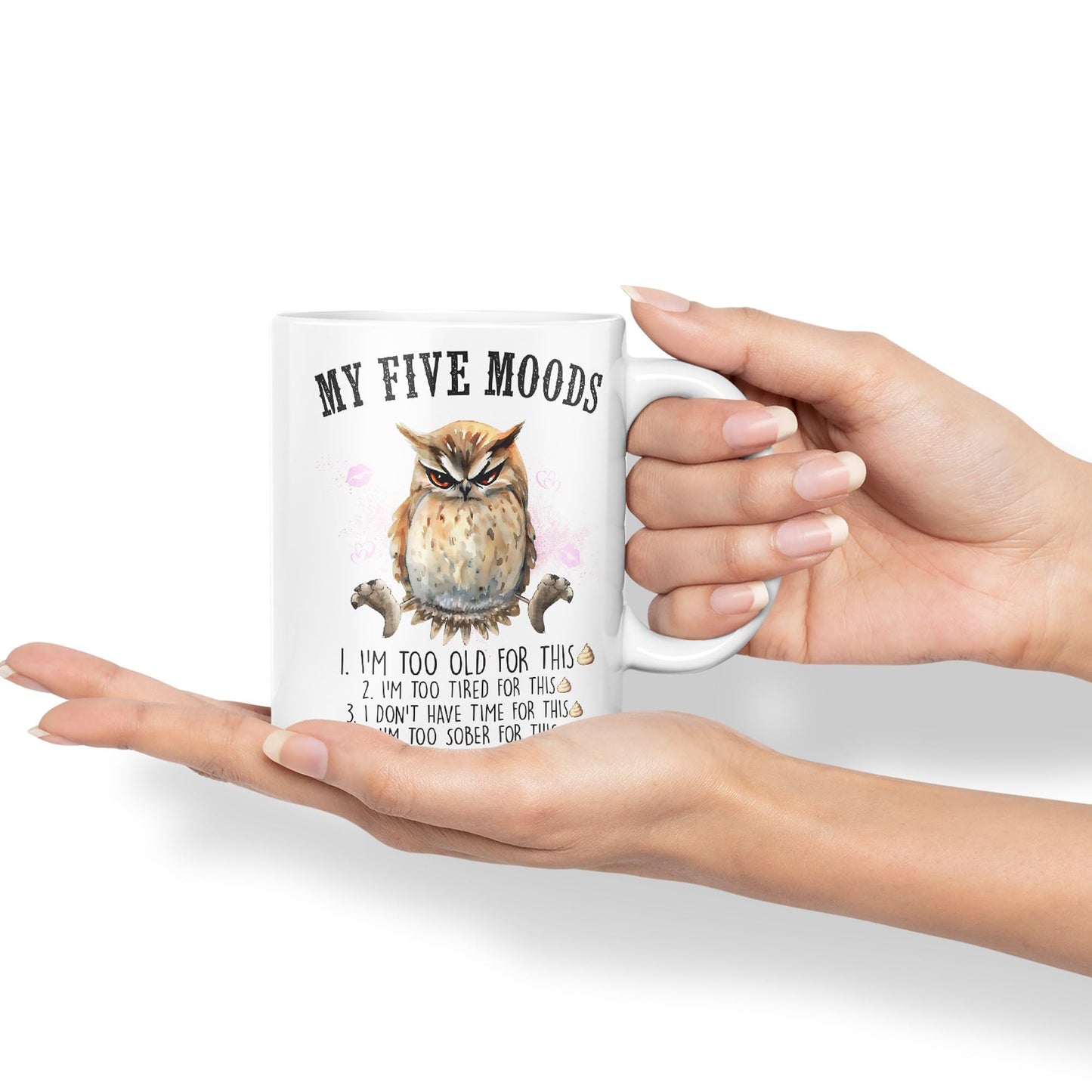 My Five Moods owl Sarcastic Joke Ceramic Coloured Mug Cup for Tea Coffee Hot Brew 330ml 11Oz