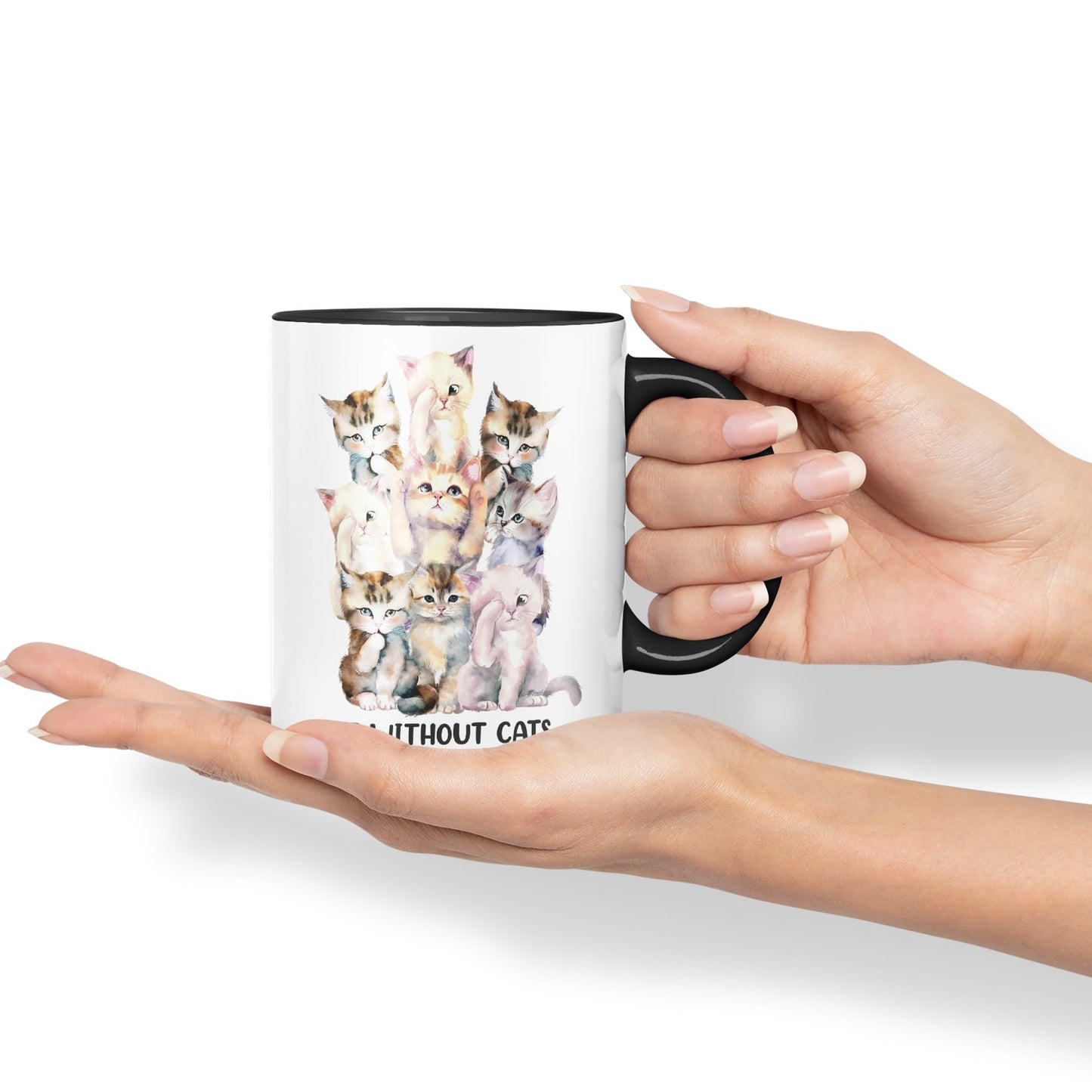 Life Without Cats… I Don't Think so, cat Sarcastic Joke Ceramic Coloured Mug Cup for Tea Coffee Hot Brew 330ml 11Oz
