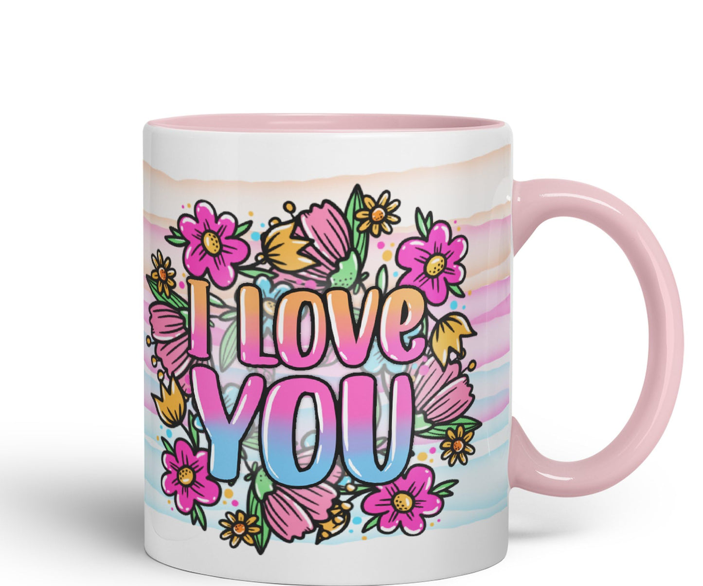 Vixar I Love You Flowers Coloured Ceramic Mug Cup Gift 330ml 11oz Work Office Tea Coffee Valentines