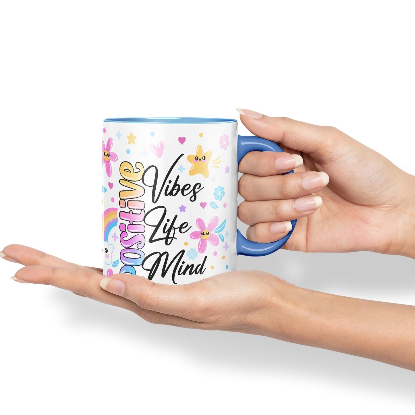 Positive Vibes Life Mind Presents Coloured Ceramic Mug Cup Gift 330ml 11oz Work Office Tea Coffee Gift