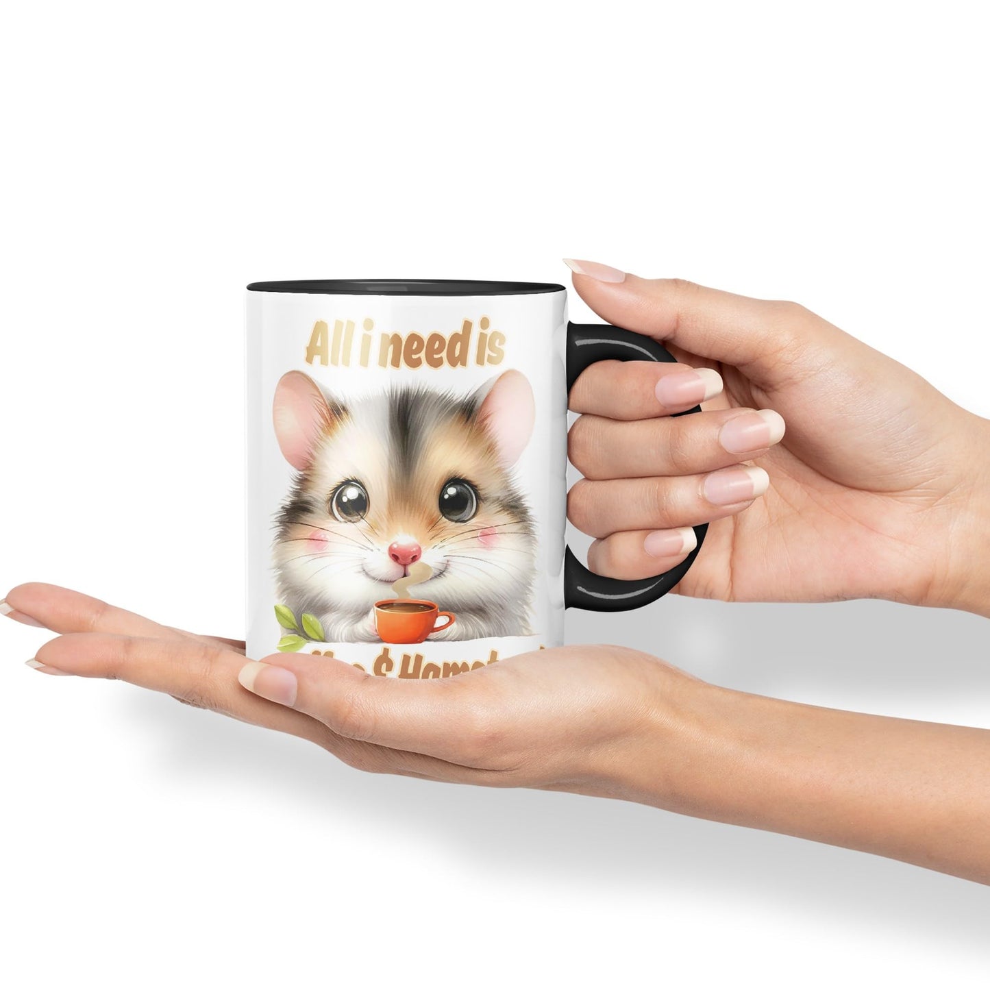 All I Needs is Coffee & Hamster Joke sarkasm Sarcastic Ceramic Coloured Mug Cup for Tea Coffee Hot Brew 330ml 11Oz Gift