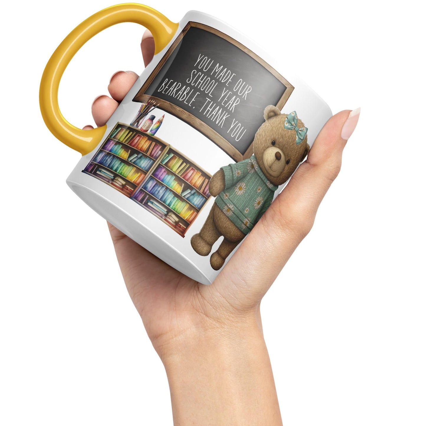Vixar Teddy Bear Mrs Teacher Gift Women Ceramic Mug Coloured Mug Cup Gift end of School Tea Coffee