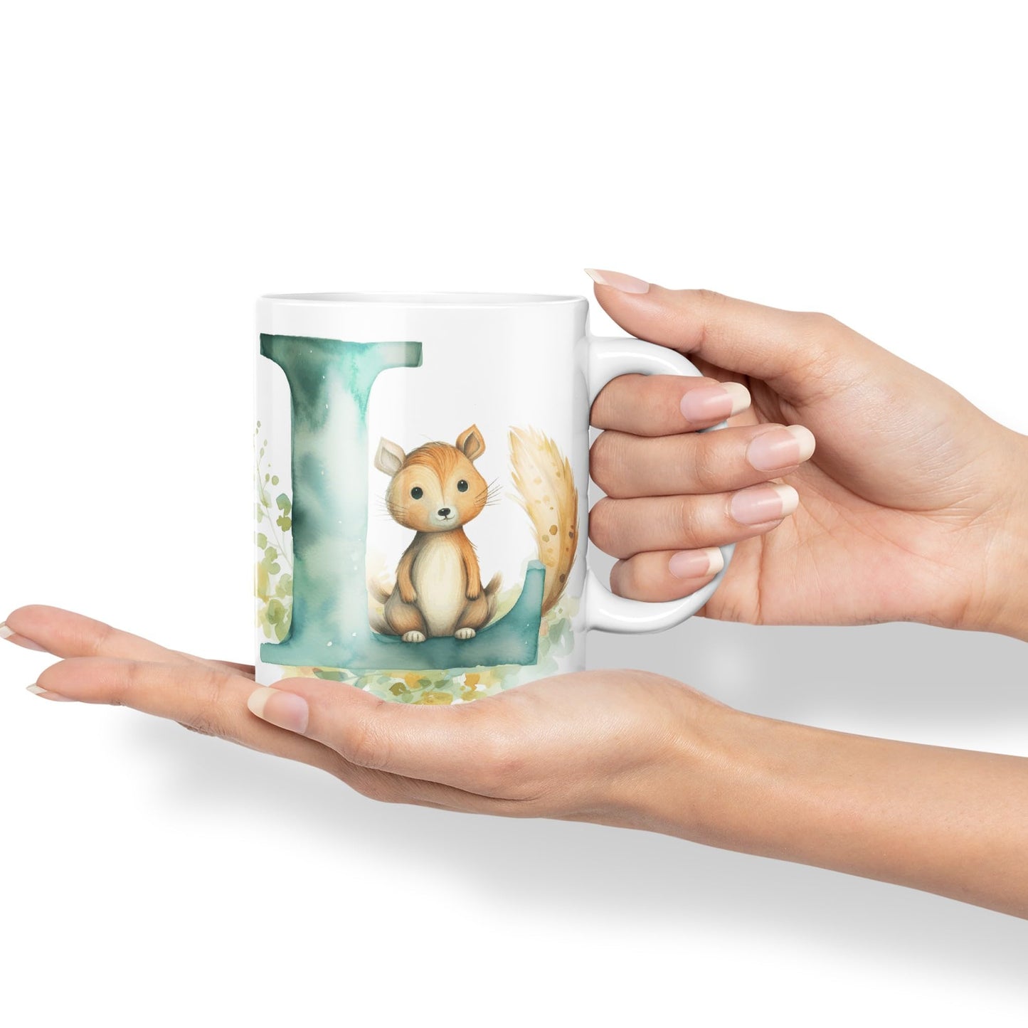 Letter L mug, Animals Alphabet Letter L Monogram animal for kids Ceramic Coloured Mug Cup for Tea Coffee Hot brew 330ml 11Oz Gift
