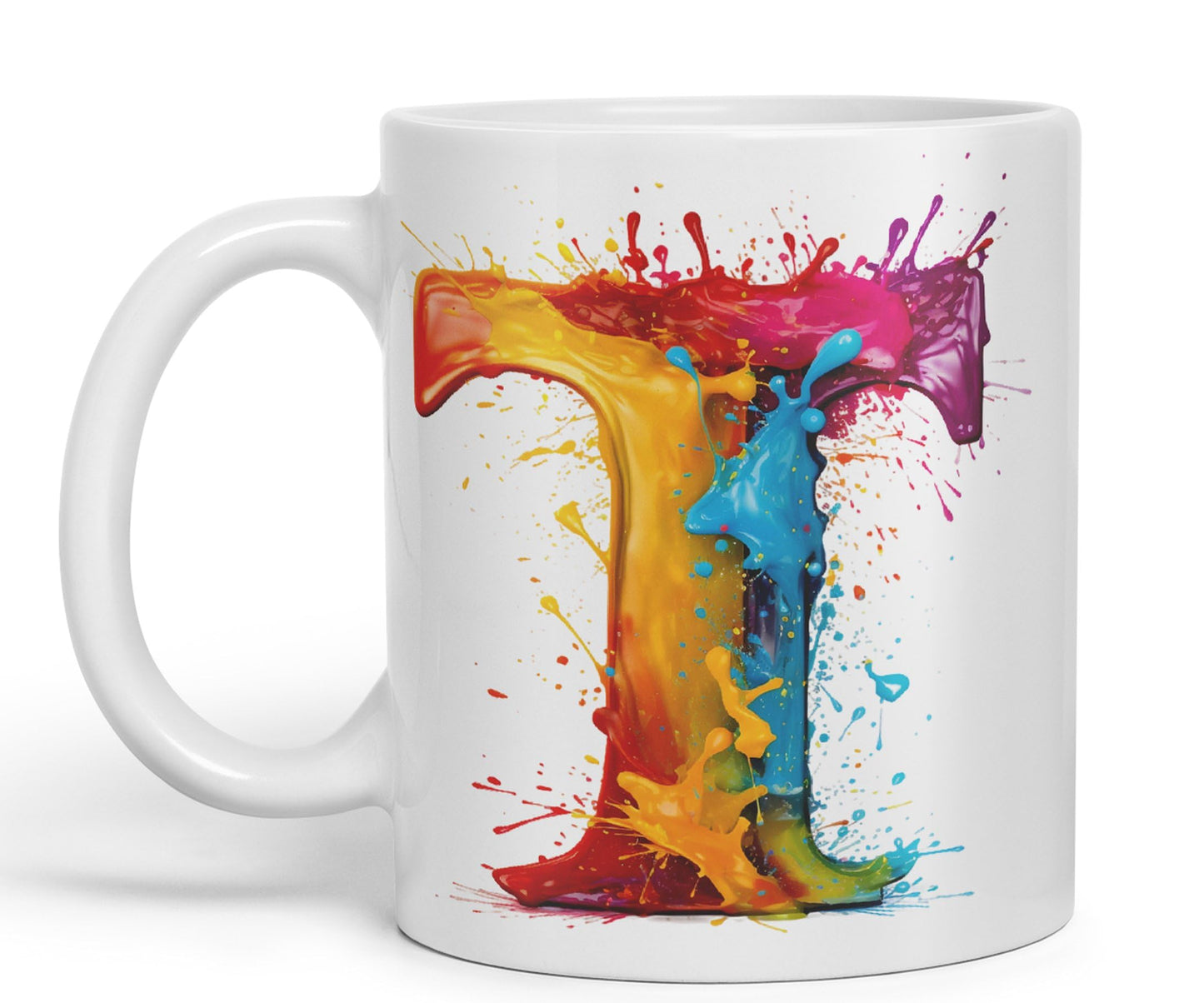 Letter T mug, Alphabet Letter T Monogram watercolour Ceramic Coloured Mug Cup for Tea Coffee Hot brew 330ml 11Oz Gift