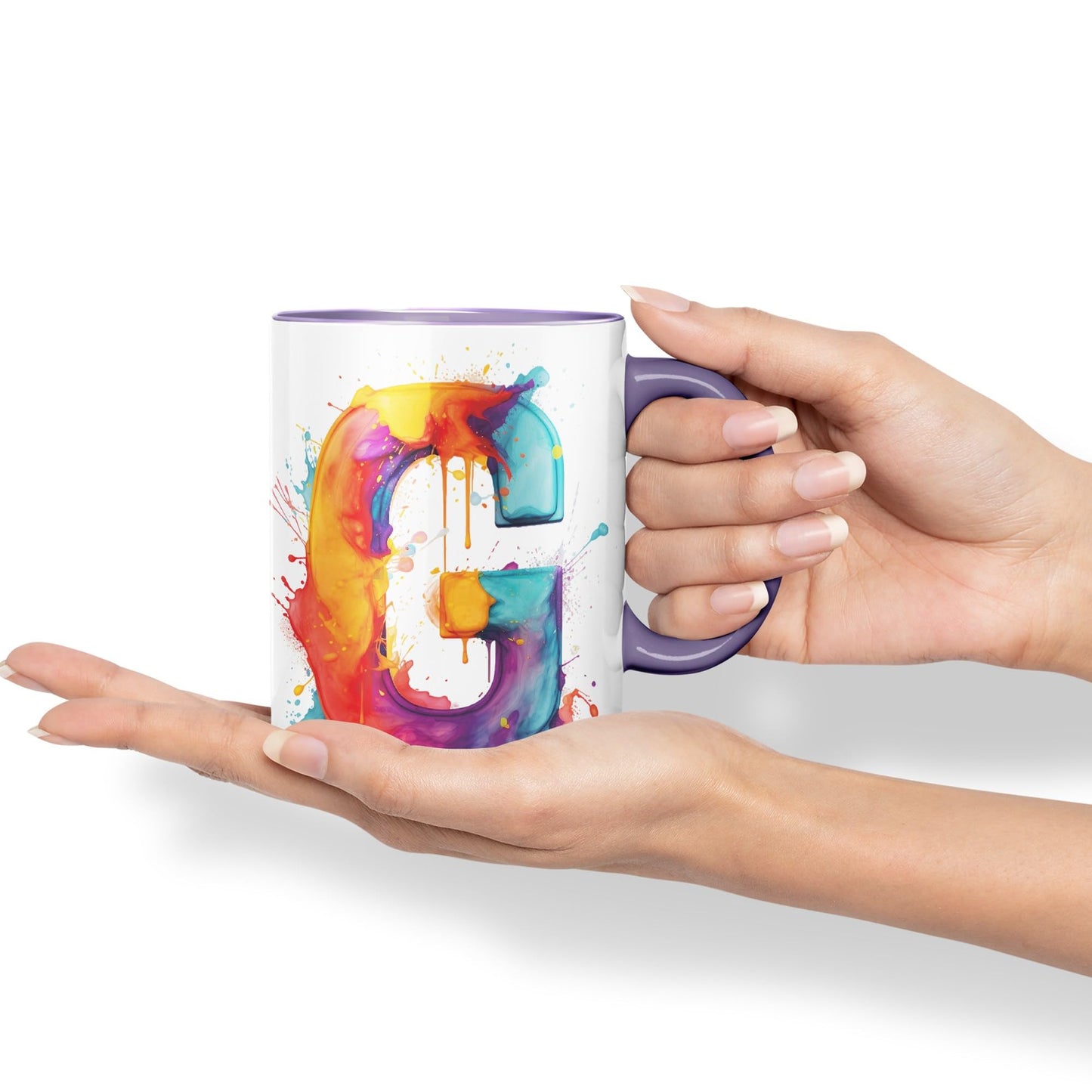 Letter G mug, Alphabet Letter G Monogram watercolour Ceramic Coloured Mug Cup for Tea Coffee Hot brew 330ml 11Oz Gift