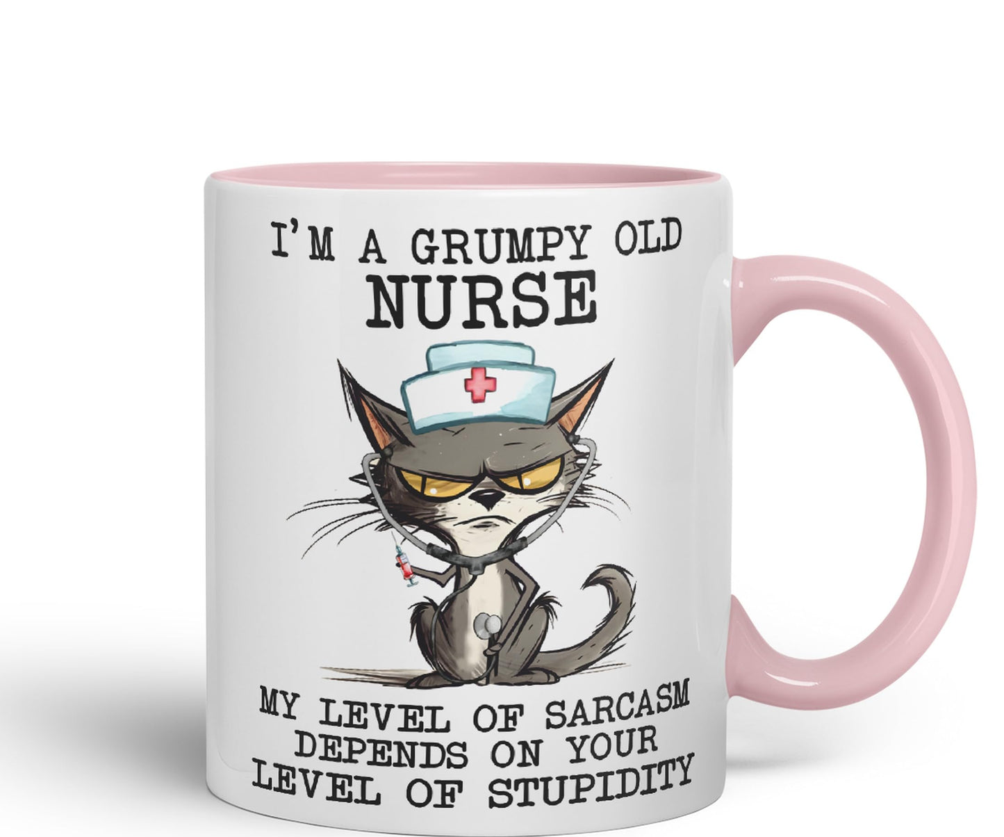 Vixar I'm A Grumpy Old Nurse My Level of Sarcasm Depends on Your Level of Stupidity Cats Sarcastic Joke Ceramic Coloured Mug Cup for Tea Coffee Hot Brew 330ml 11Oz