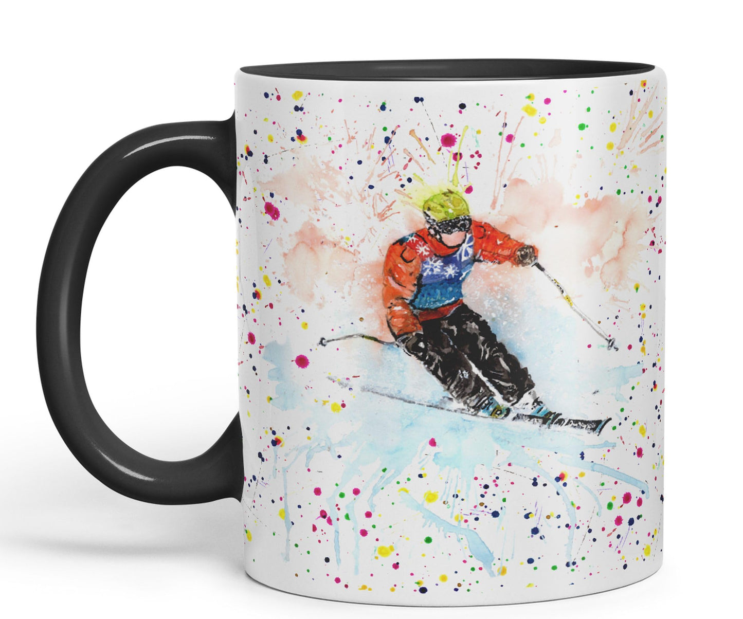 Skiing Ski winter sport watercolour Ceramic Coloured Mug Cup for Tea Coffee Hot brew 330ml 11Oz Gift