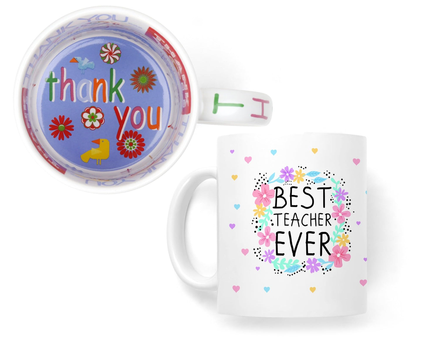 Vixar Best Teacher Ever Flowers, Ceramic 330 ml 11oz Coloured Mug Cup, Teacher Gift from Kids, School Gift, end of Year for Coffee Tea (T4)